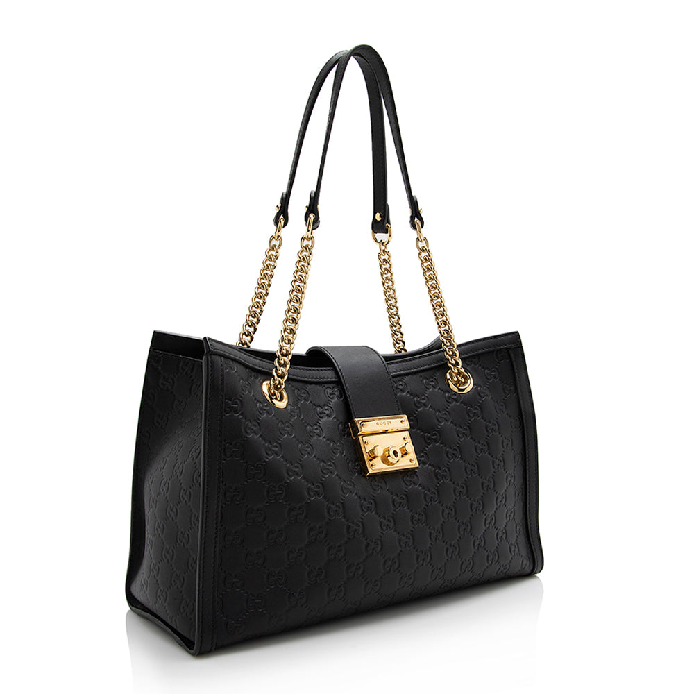 Gucci Guccissima Padlock SHF Leather Black Medium Chain Shoulder Bag