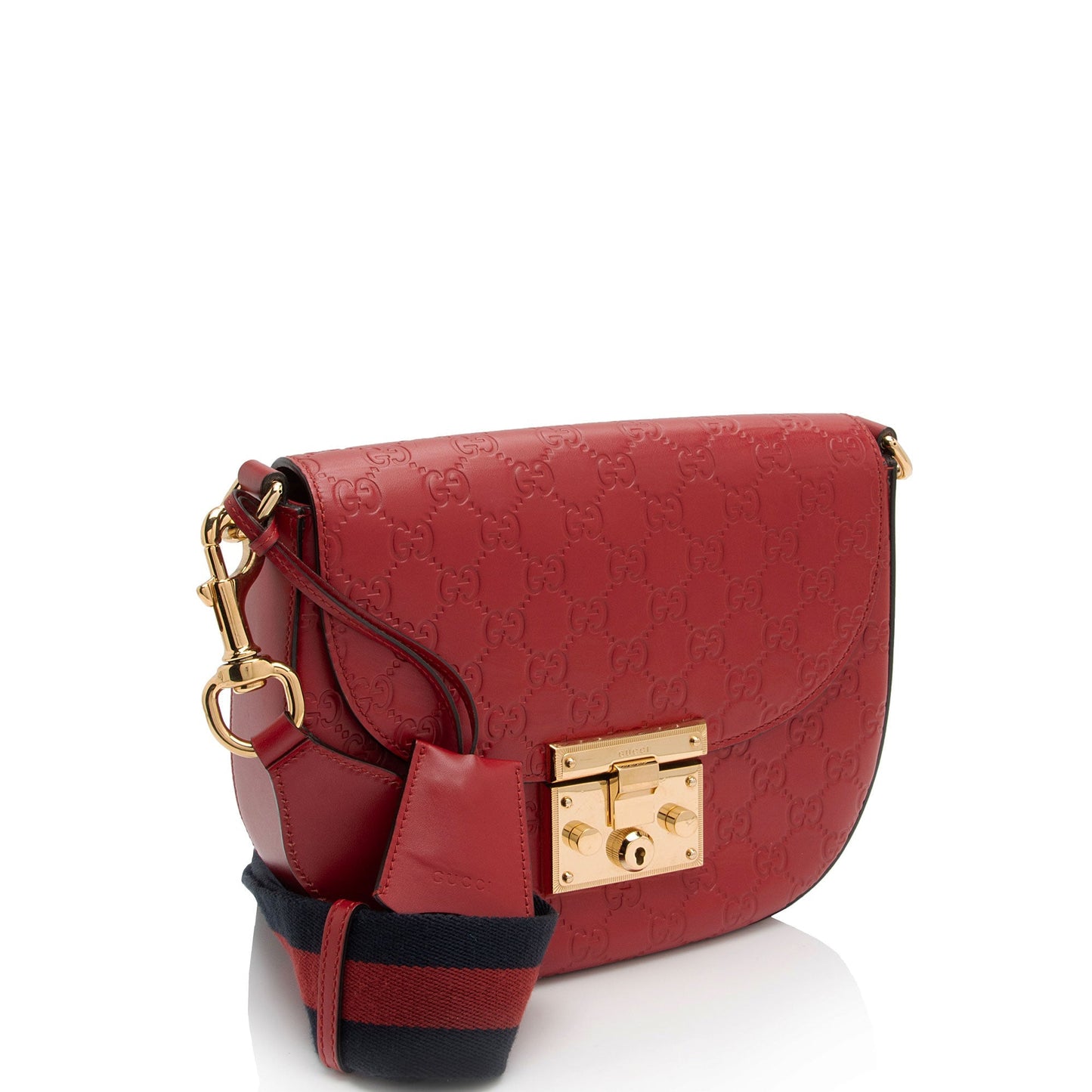 Gucci Guccissima Padlock Saddle SHF-hLwZmE Leather Red Medium Crossbody Bag