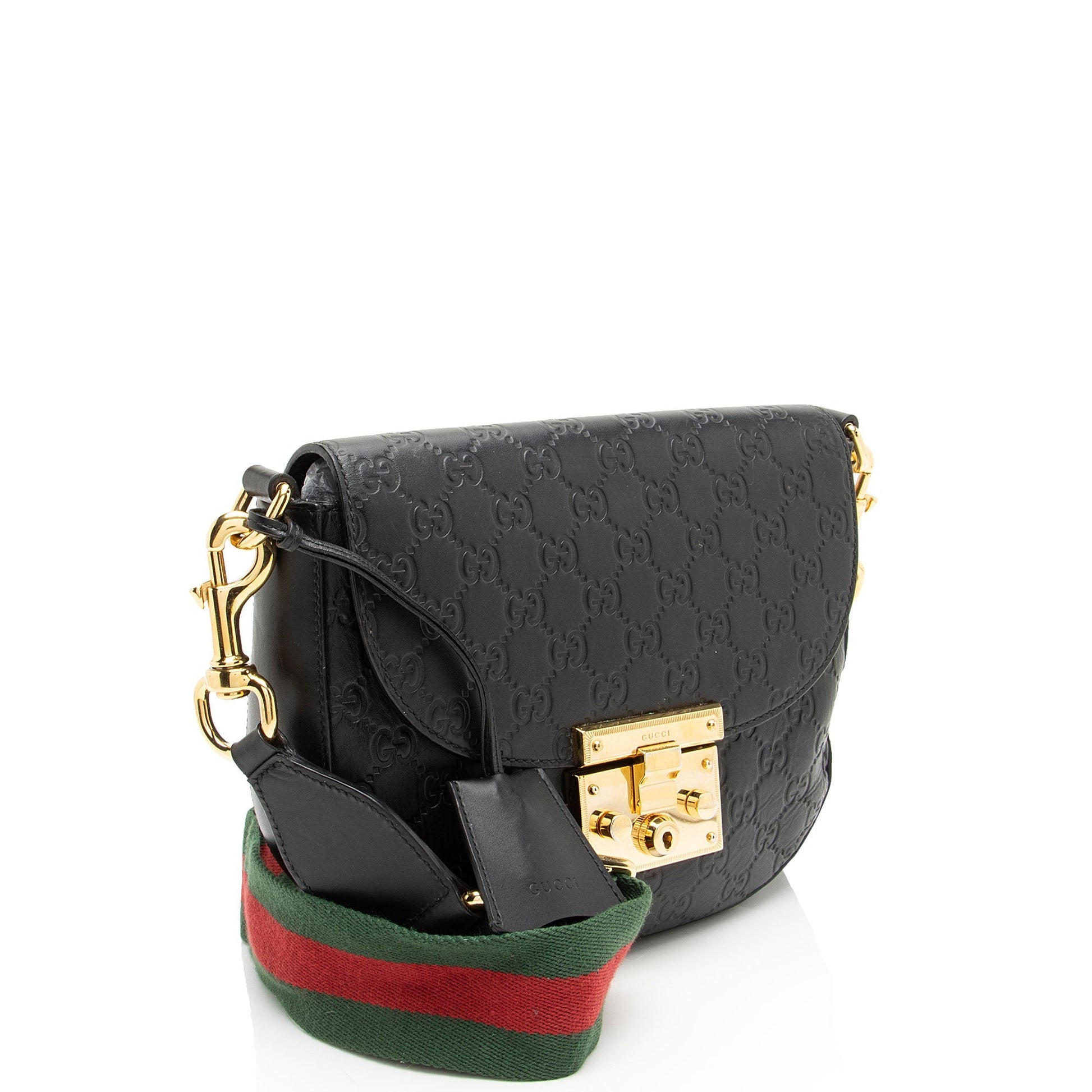 Gucci Guccissima Padlock Saddle Leather Nylon Black Medium Crossbody Bag