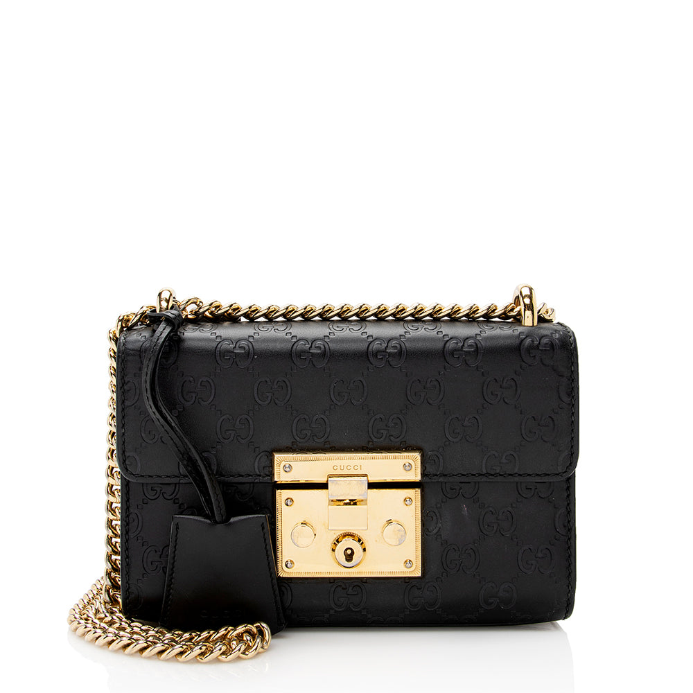 Gucci Guccissima Padlock SHF Leather Black Small Shoulder Bag