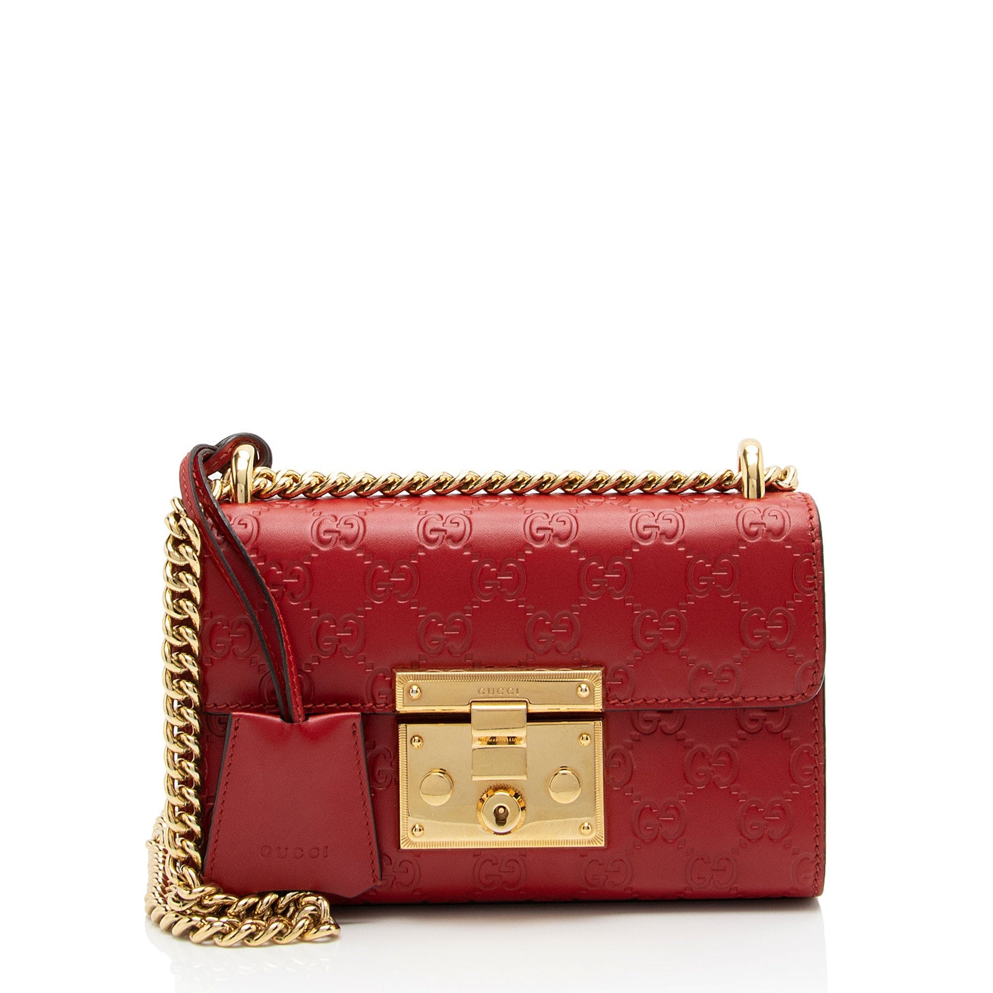 Gucci Guccissima Padlock SHF-SFYeCH Leather Red Small Crossbody Bag