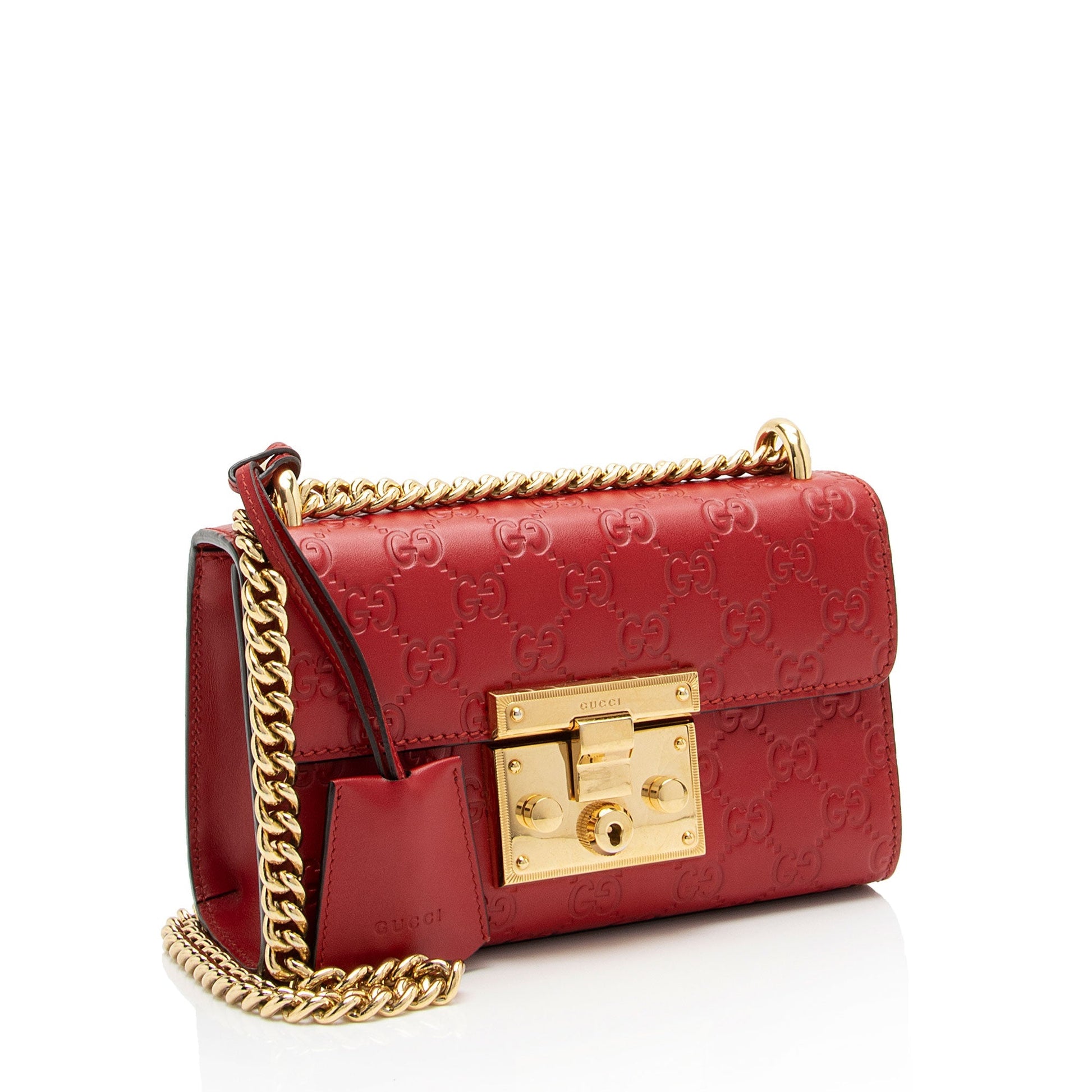 Gucci Guccissima Padlock SHF-SFYeCH Leather Red Small Crossbody Bag