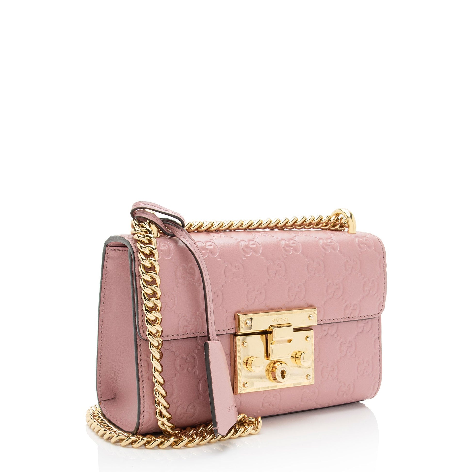 Gucci Guccissima Padlock Leather Pink Small Crossbody Bag