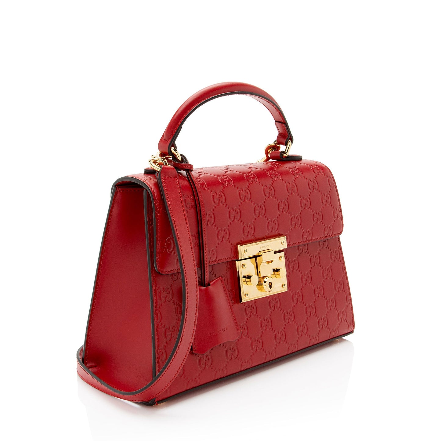 Gucci Guccissima Padlock Leather Red Small Top Handle Satchel Bag