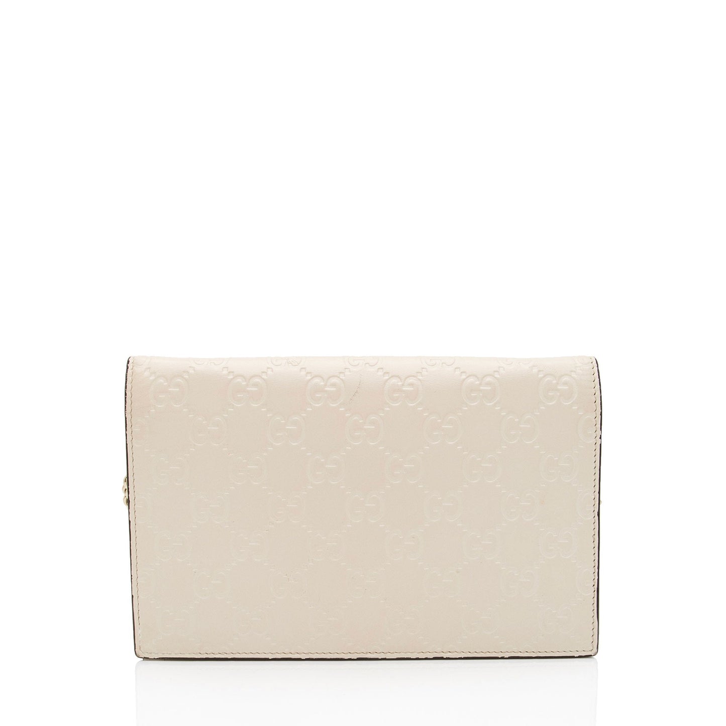 Gucci Guccissima Signature Bow Wallet On Leather White Mini Chain Crossbody Bag Shf Faynzo