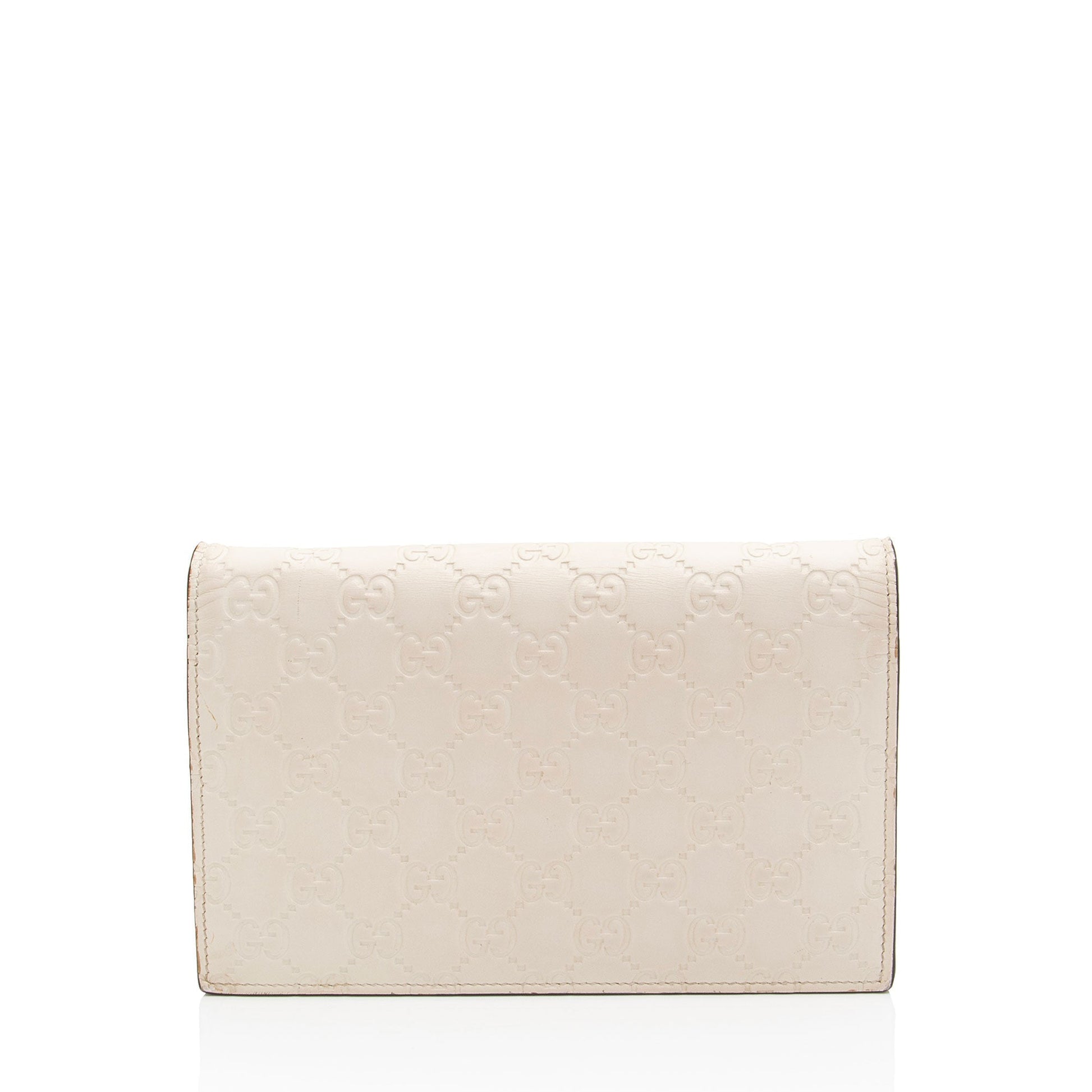 Gucci Guccissima Signature Bow Wallet on Leather White Mini Chain Crossbody Bag Shf Ojrdde