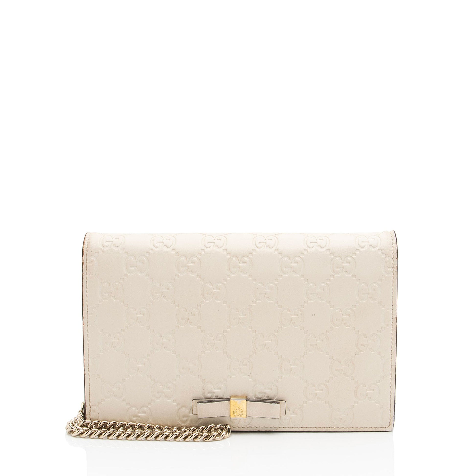 Gucci Guccissima Signature Bow Wallet on Leather White Mini Chain Crossbody Bag Shf Ojrdde