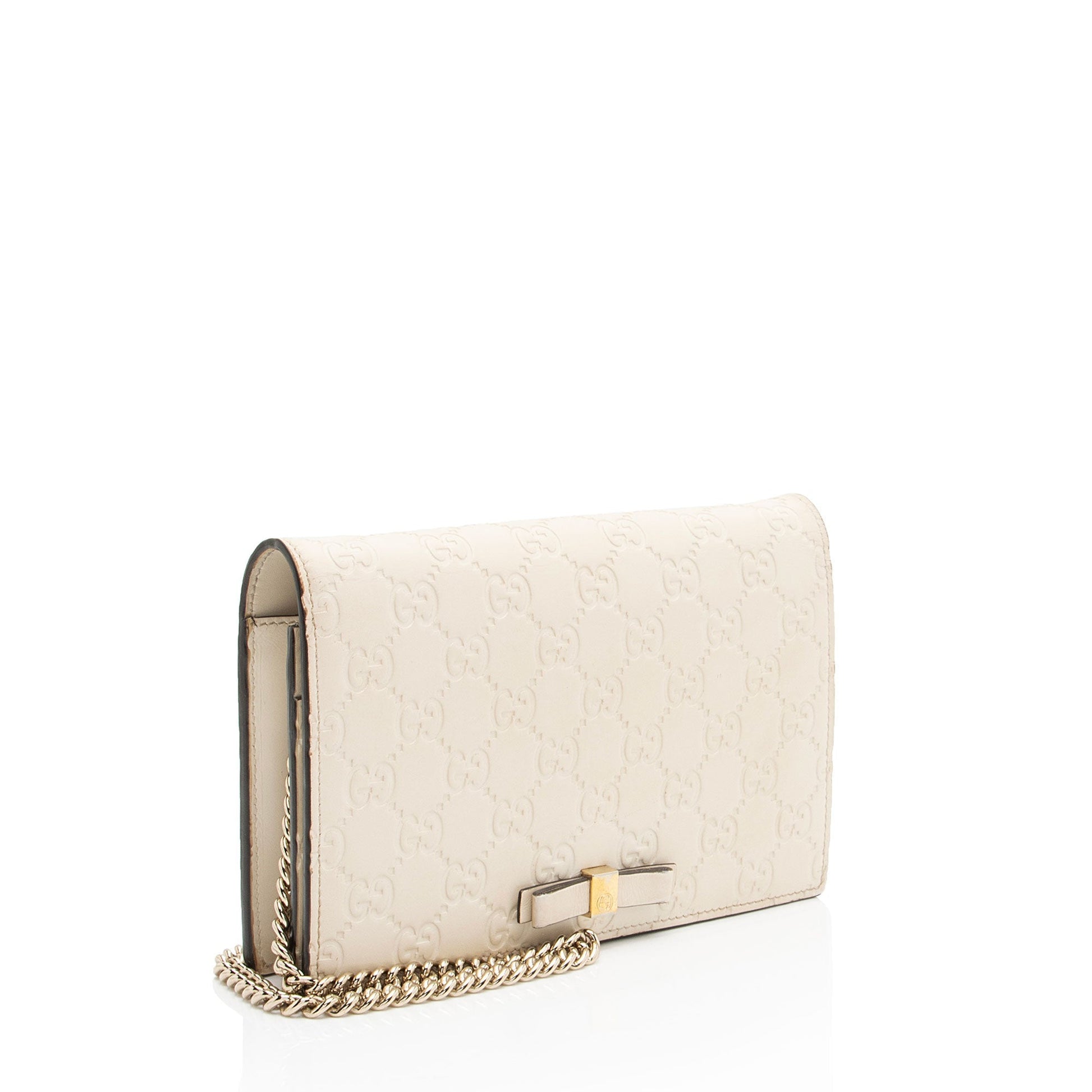 Gucci Guccissima Signature Bow Wallet on Leather White Mini Chain Crossbody Bag Shf Ojrdde