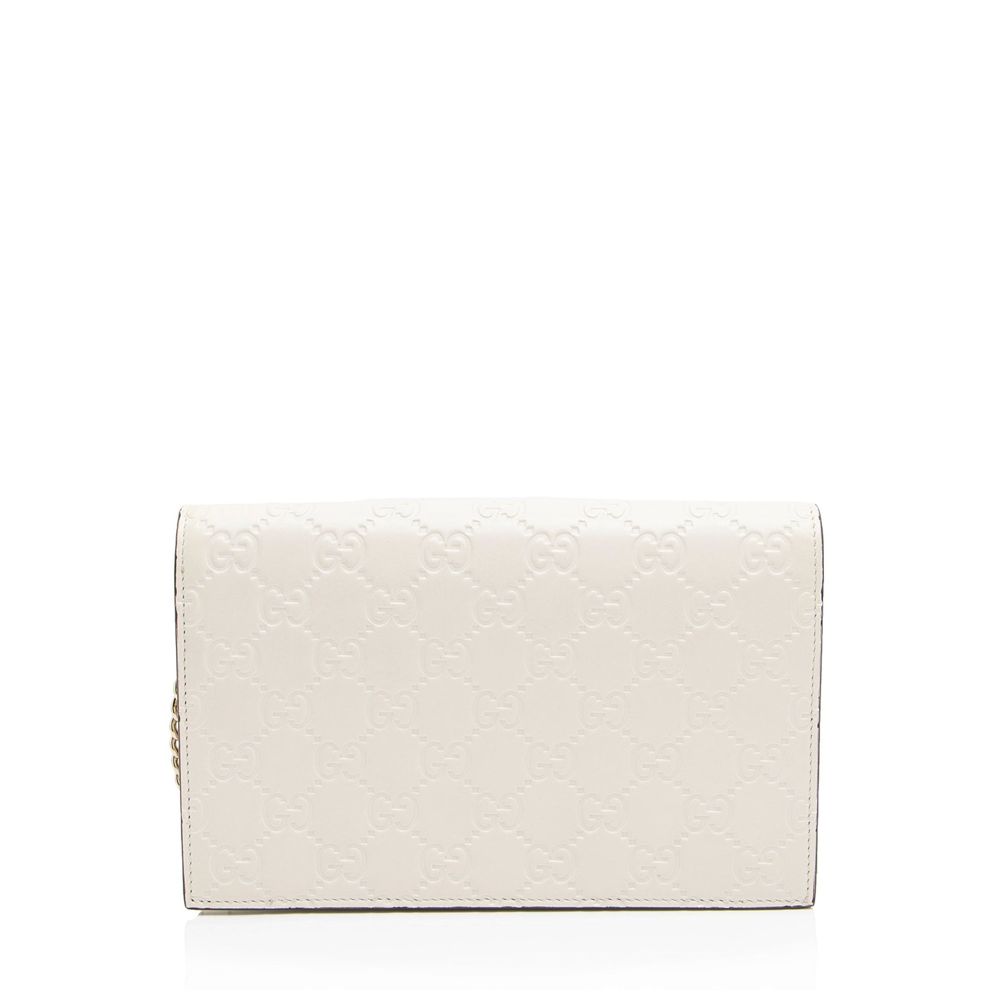 Gucci Guccissima Signature Bow Wallet on Leather White Mini Chain Crossbody Bag