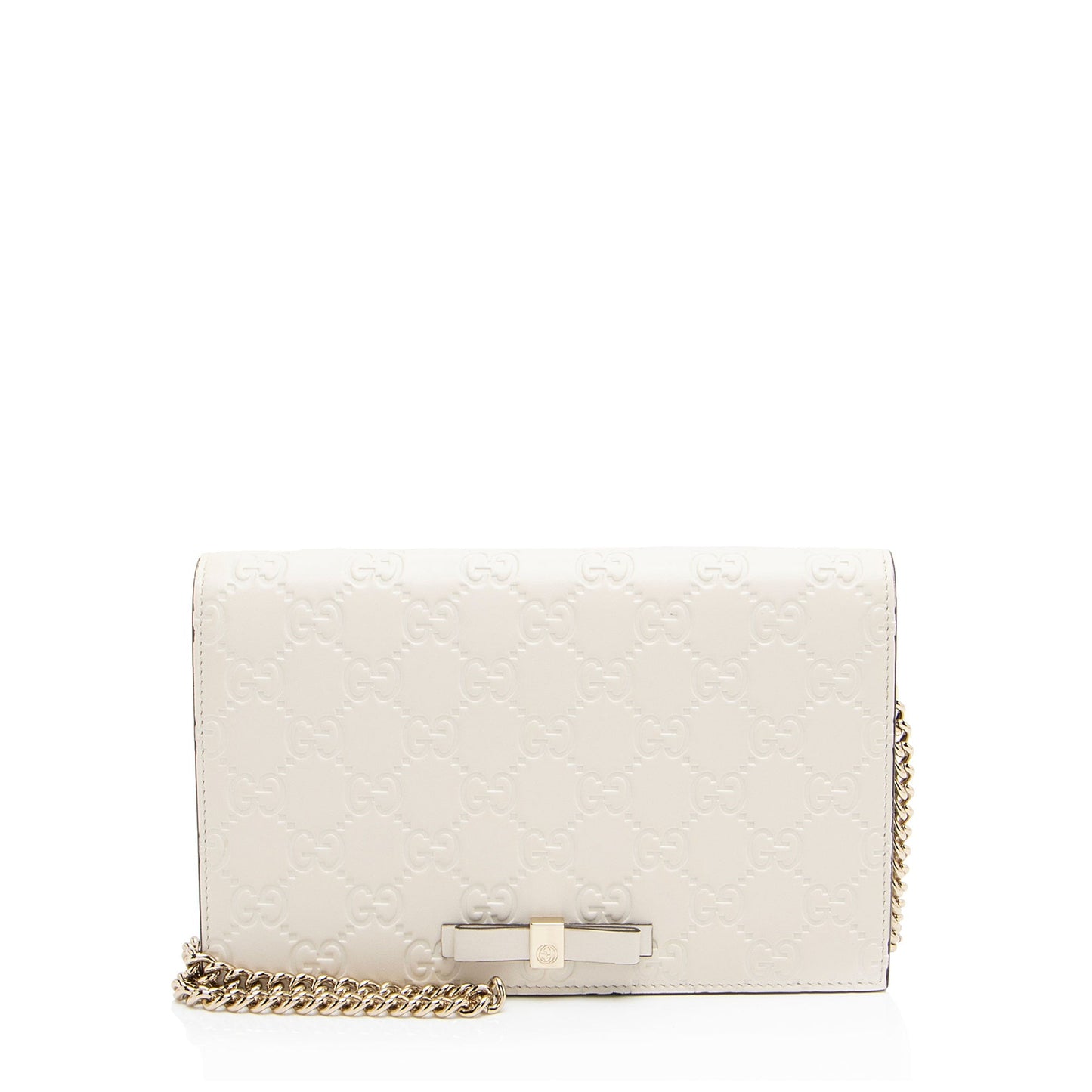 Gucci Guccissima Signature Bow Wallet on Leather White Mini Chain Crossbody Bag