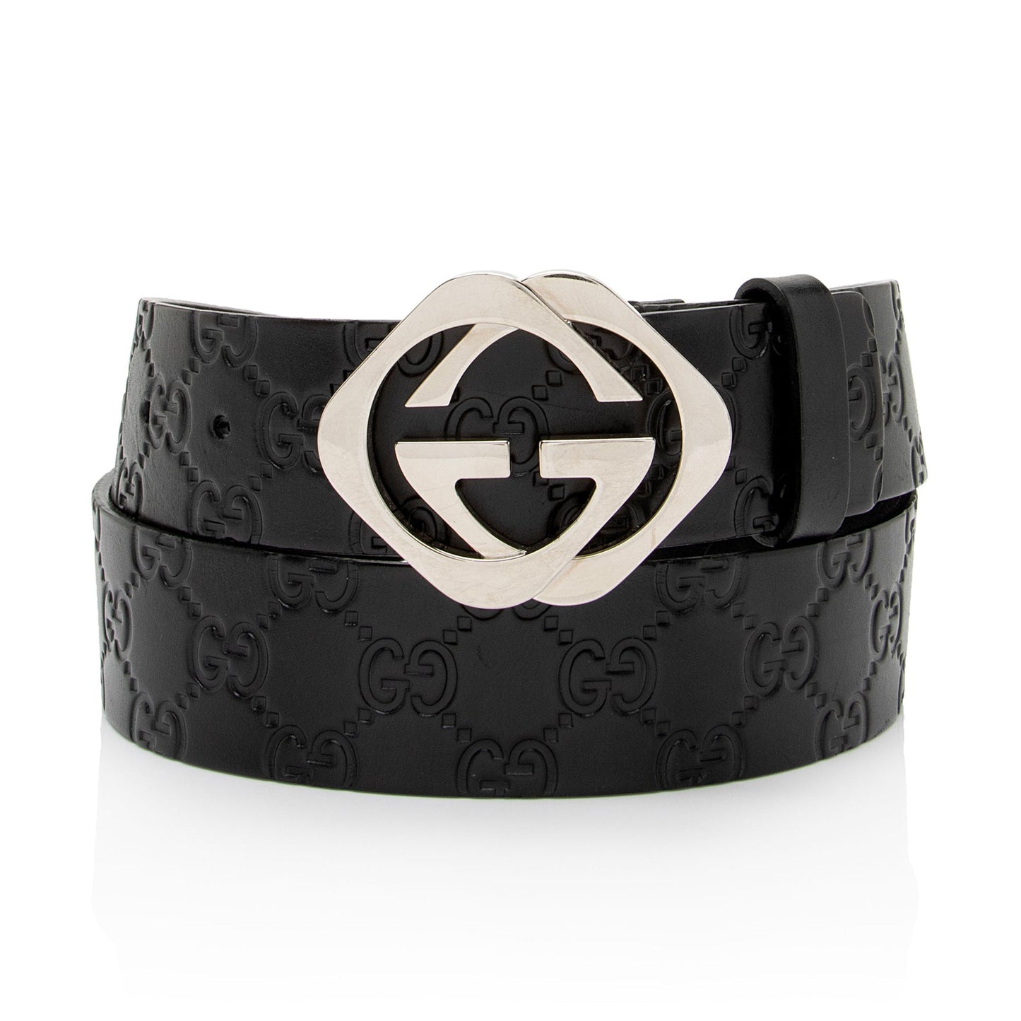Gucci Guccissima Square Interlocking G Belt Leather Black Accessory