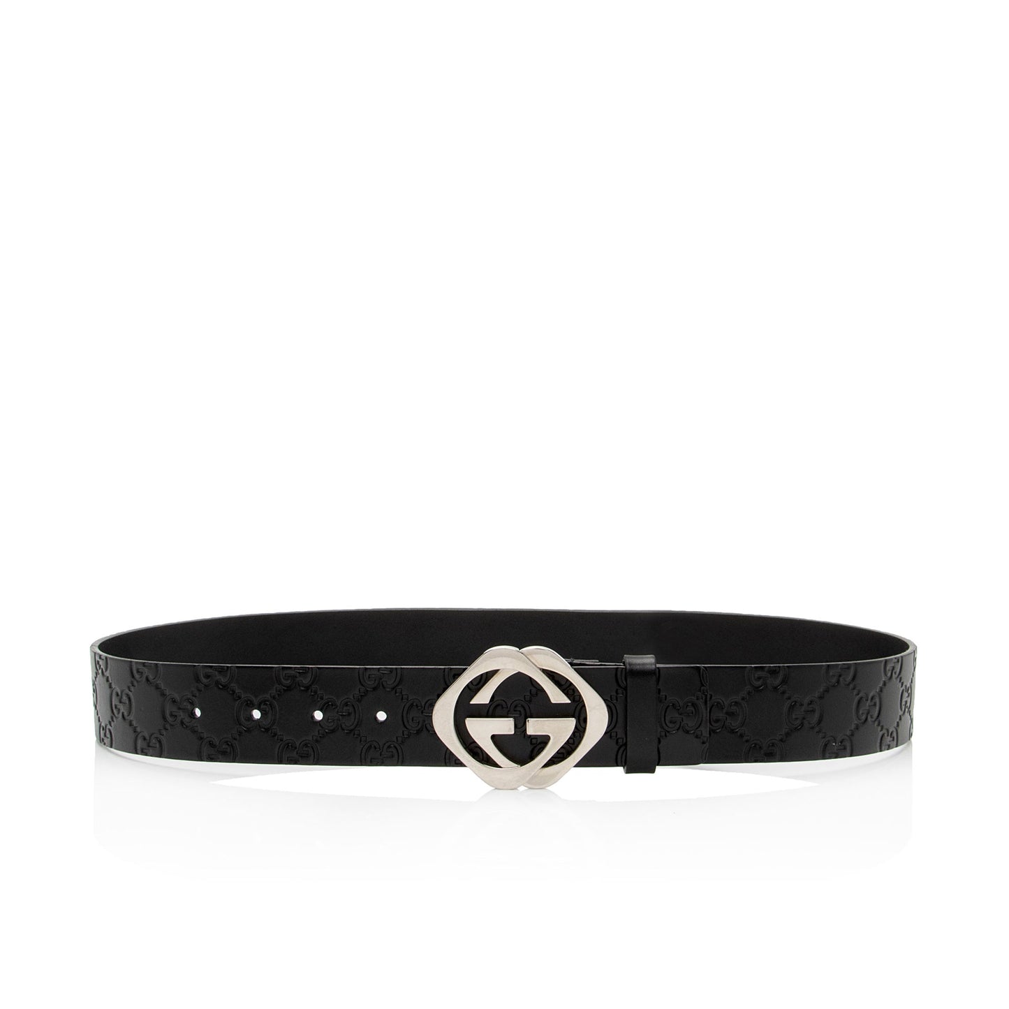 Gucci Guccissima Square Interlocking G Belt Leather Black Accessory