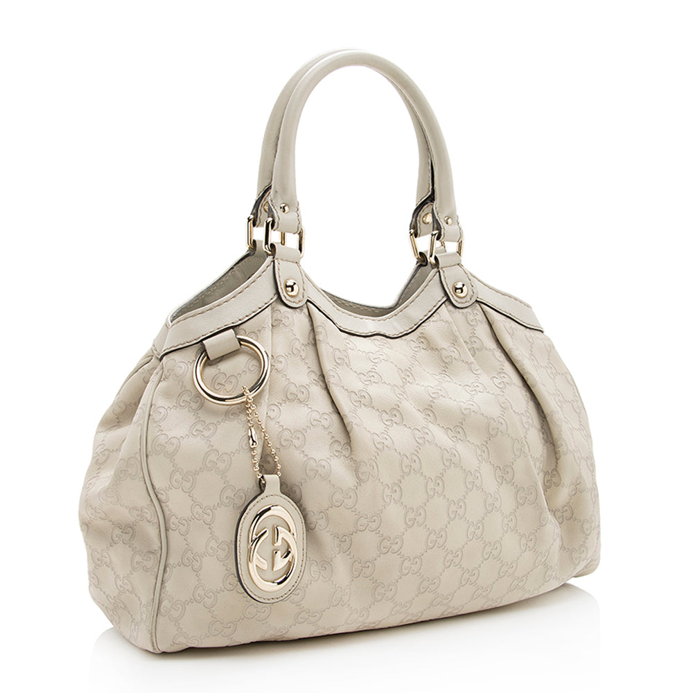Gucci Guccissima Sukey SHF Leather White Medium Tote Bag