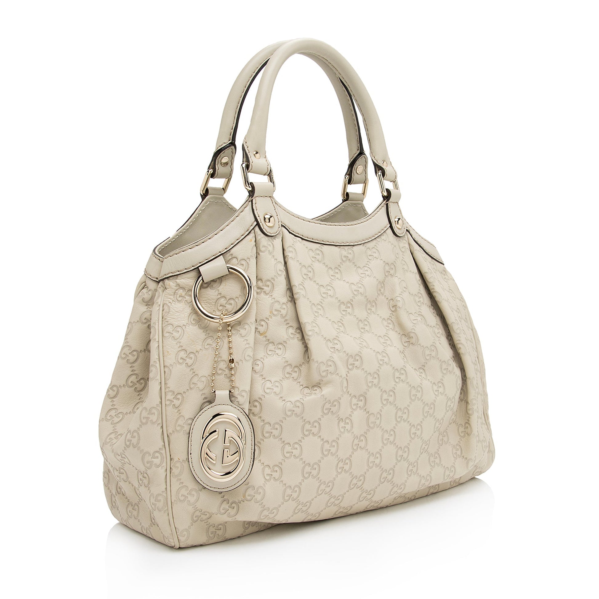 Gucci Guccissima Sukey SHF-BDMJpY Leather White Beige Medium Tote Bag