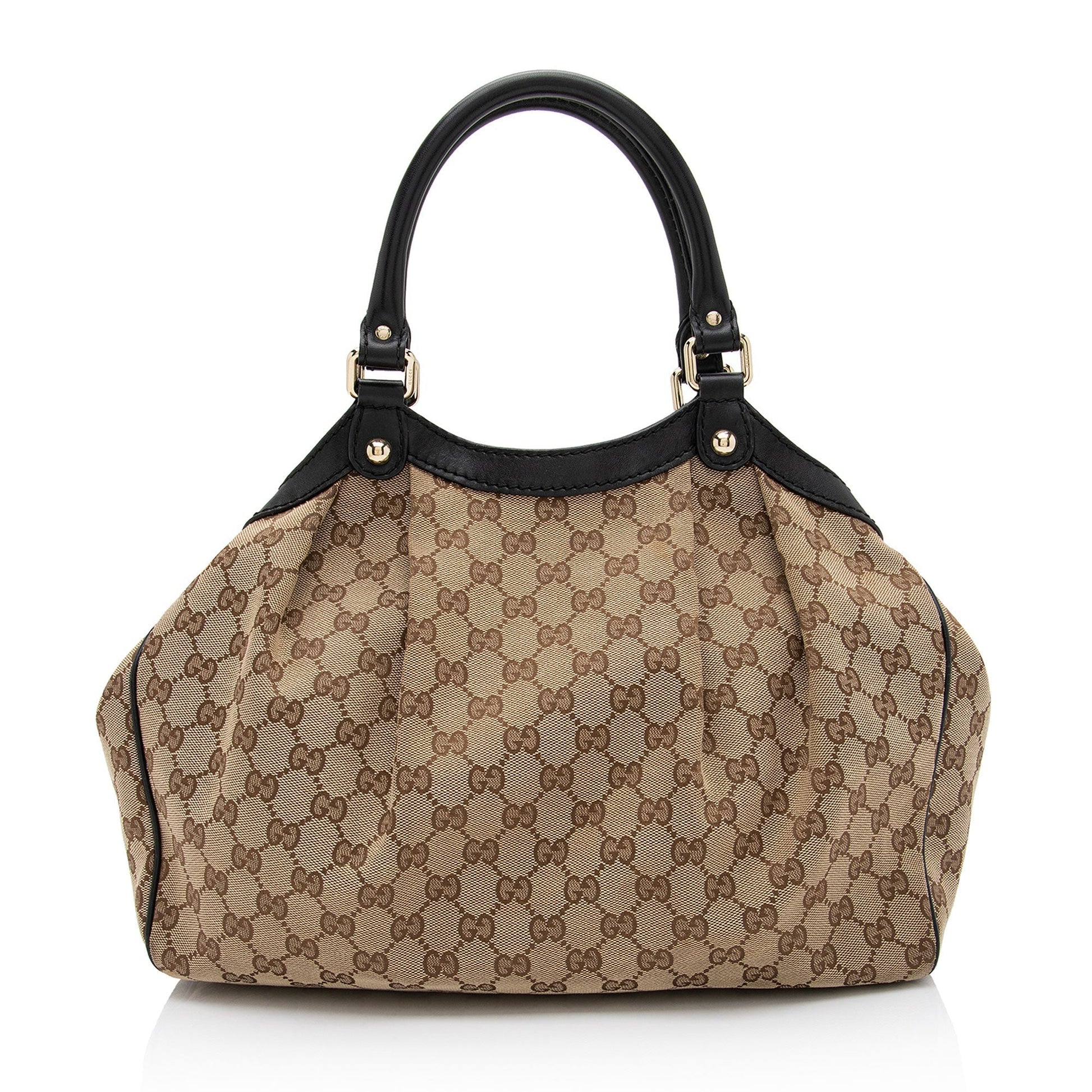 Gucci GG Sukey SHF-VHUhKL Leather Canvas Black Beige Tote Bag