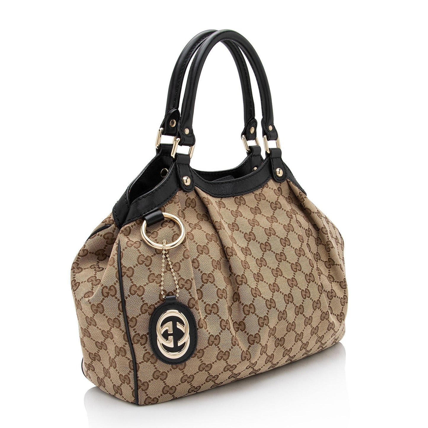 Gucci GG Sukey SHF-VHUhKL Leather Canvas Black Beige Tote Bag