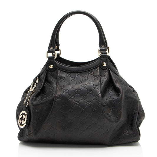 Gucci Guccissima Sukey Leather Black Medium Tote Bag