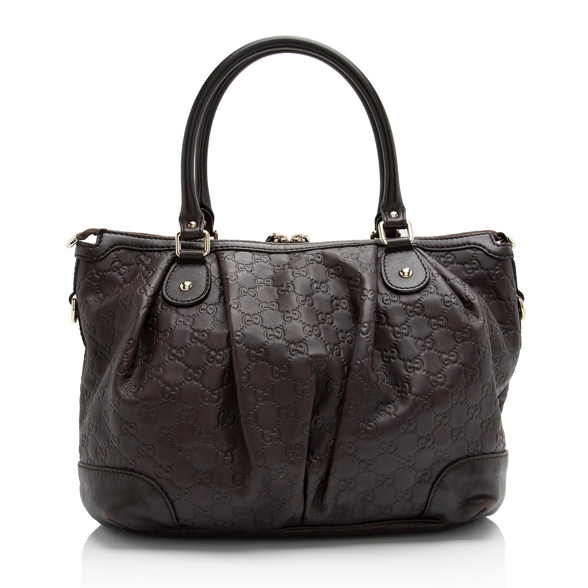 Gucci Guccissima Sukey SHF Leather Brown Large Top Handle Satchel Bag