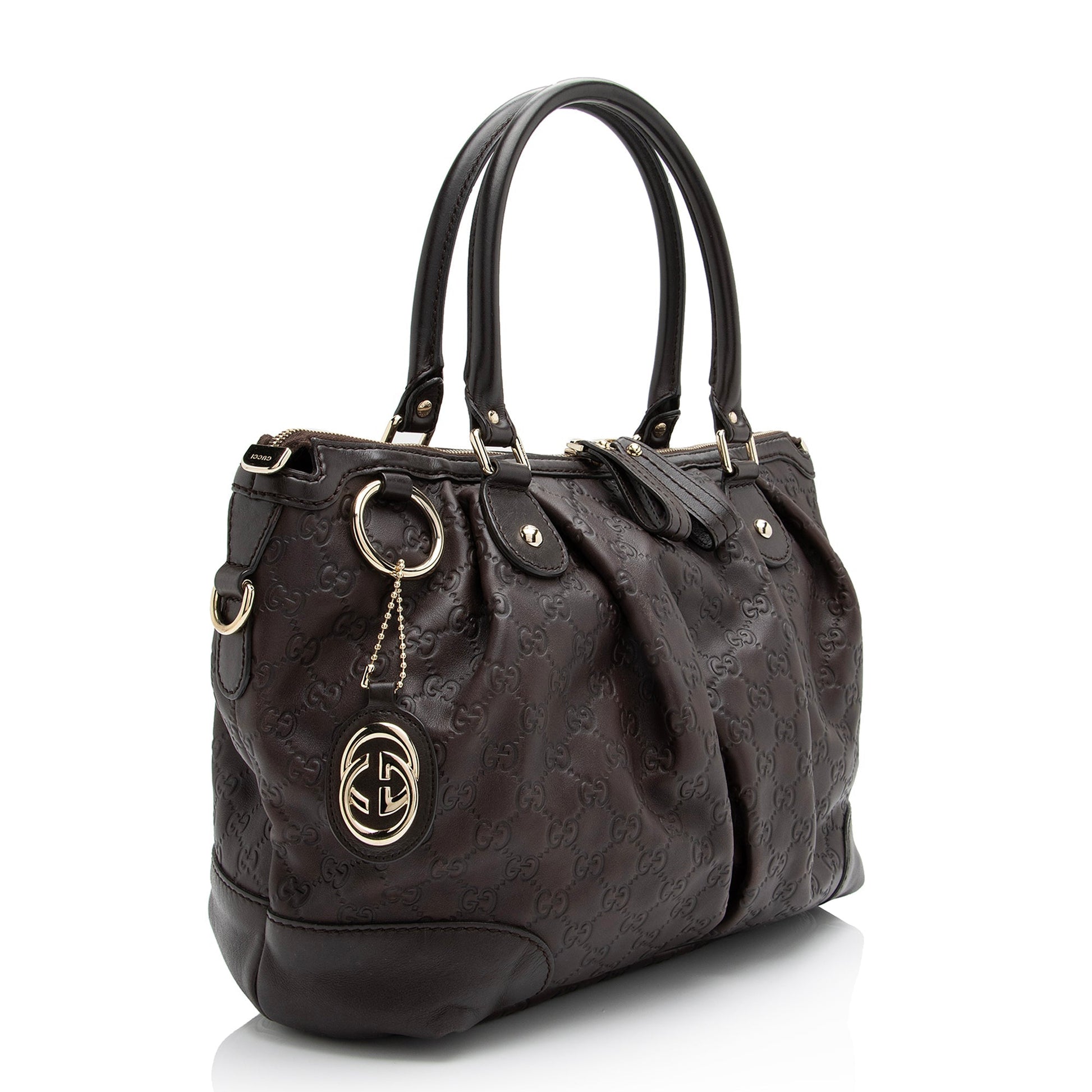 Gucci Guccissima Sukey SHF Leather Brown Large Top Handle Satchel Bag