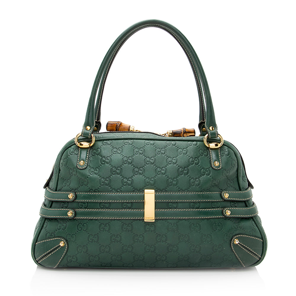 Gucci Guccissima Wave Boston SHF Leather Green Satchel Bag