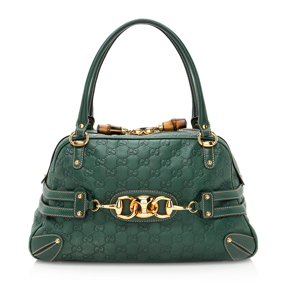 Gucci Guccissima Wave Boston SHF Leather Green Satchel Bag