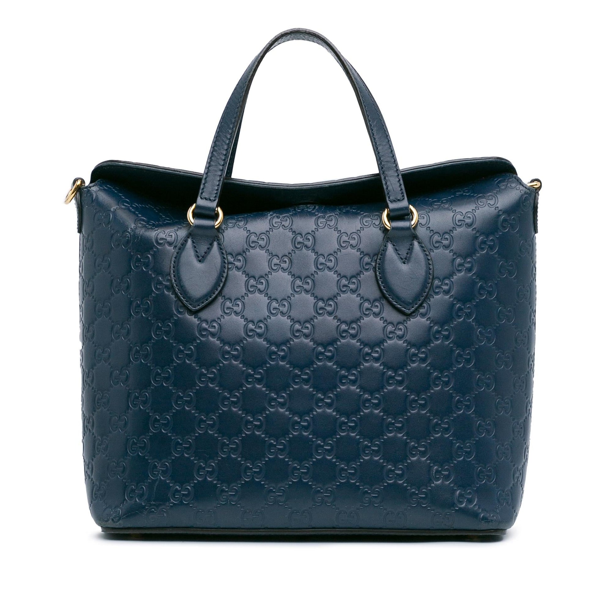 Gucci Guccissima Linea A Fold Over Calf Blue Satchel Bag