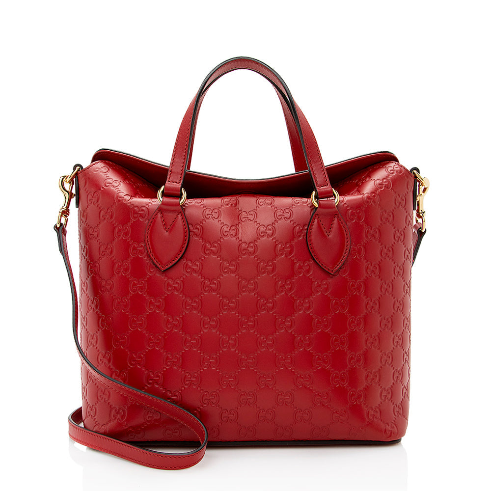 Gucci Guccissima Linea A Foldover SHF Leather Red Tote Bag