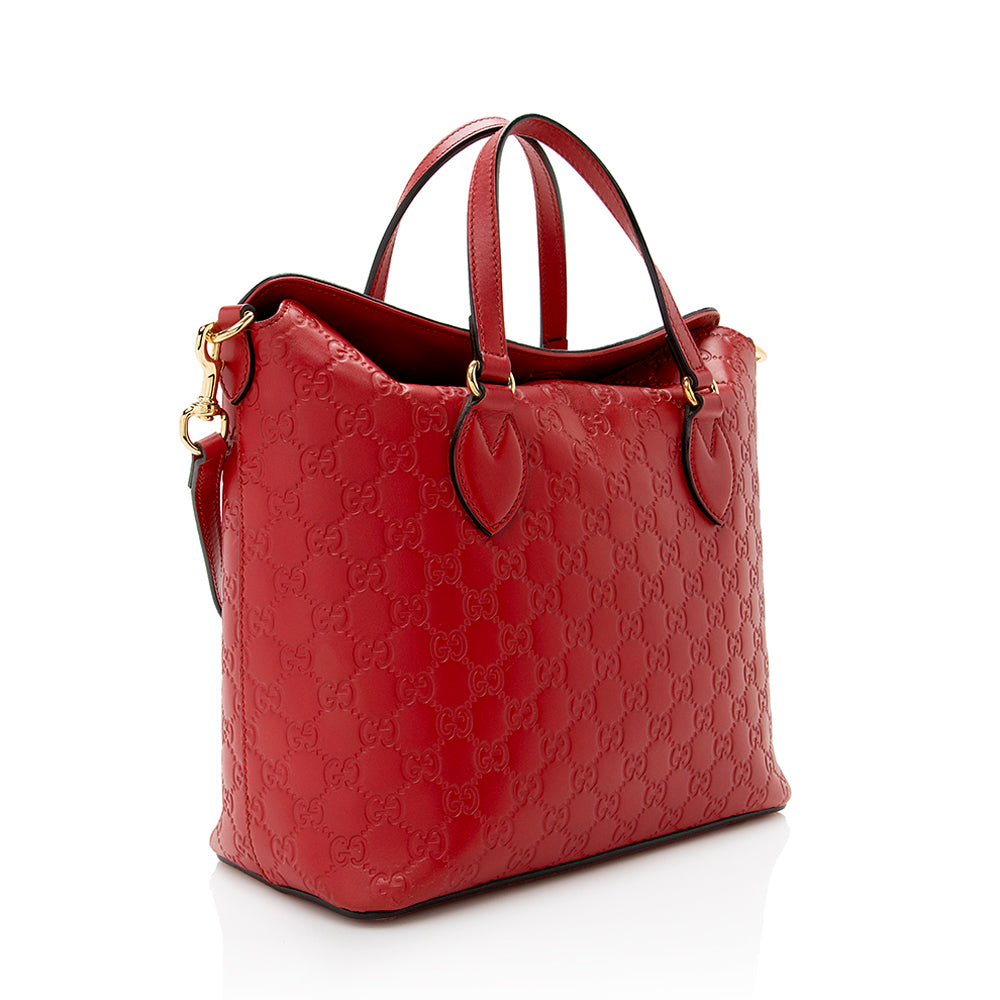 Gucci Guccissima Linea A Foldover SHF Leather Red Tote Bag