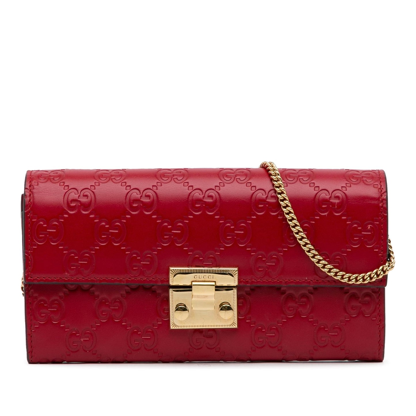 Gucci Guccissima Padlock Wallet On SHG-xZXtM2 Calf Red Chain Handbag