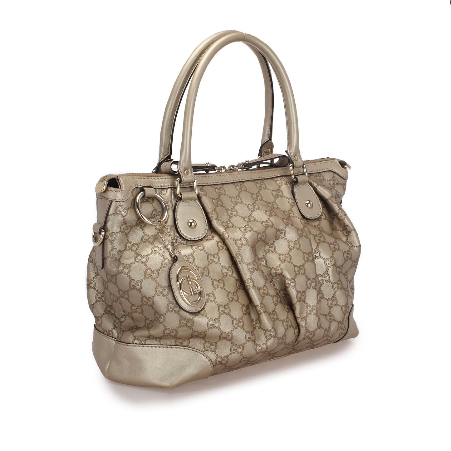 Gucci Guccissima Sukey SHG Leather Calf Gold Satchel Bag