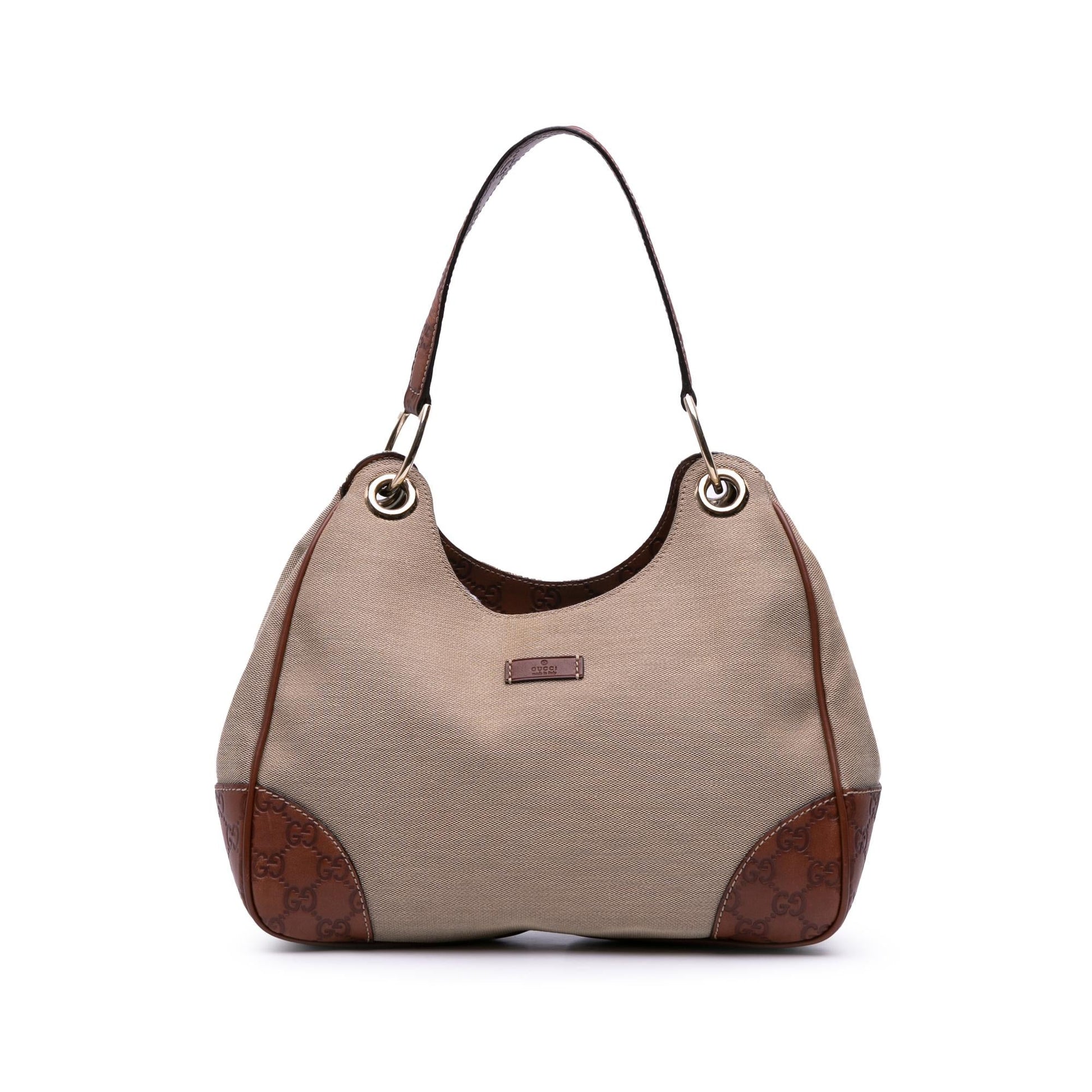 Gucci Guccissima Trimmed Colbert Canvas Calf Brown Shoulder Bag