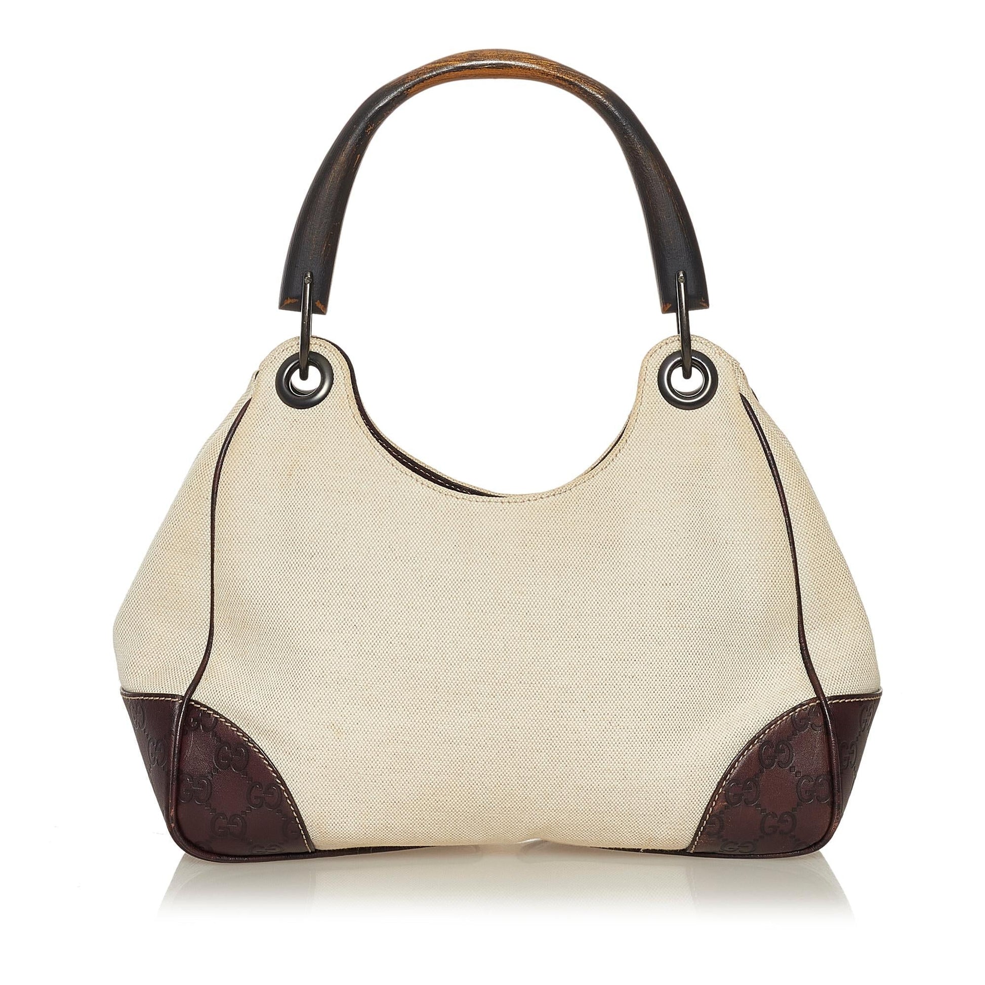 Gucci Guccissima-Trimmed Colbert Wooden Handle SHG Canvas Brown Shoulder Bag