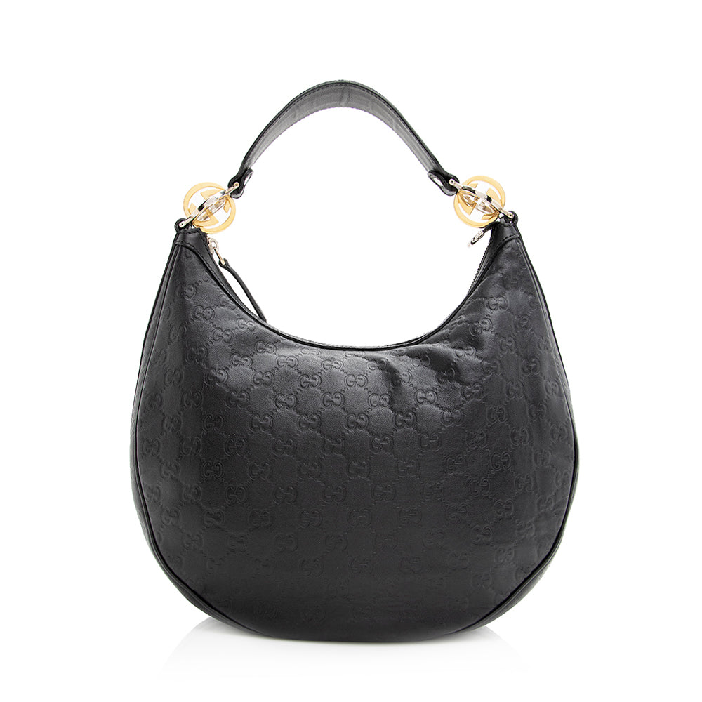 Gucci Guccissima Twins SHF Leather Black Medium Shoulder Bag Hobo Shf