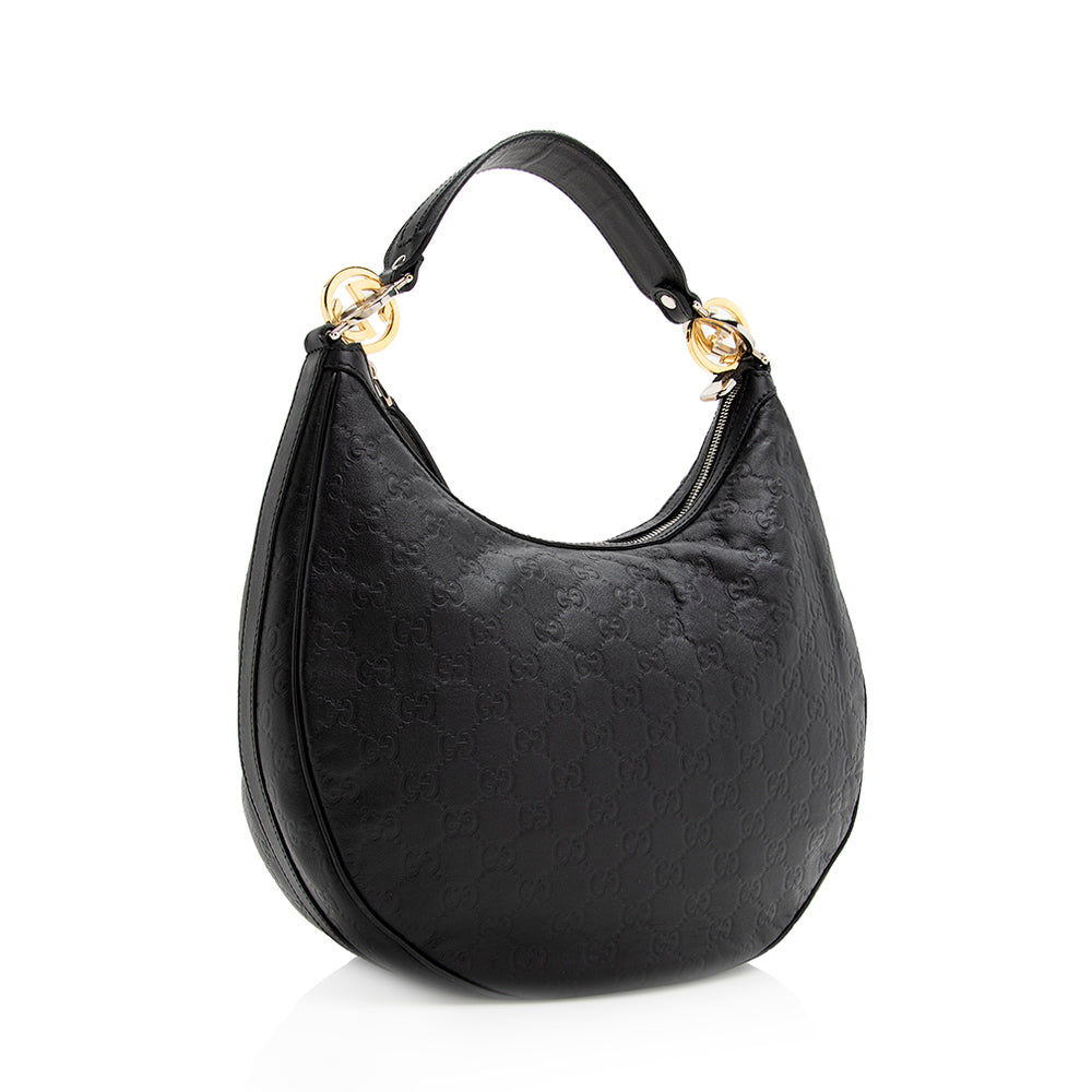 Gucci Guccissima Twins SHF Leather Black Medium Shoulder Bag Hobo Shf