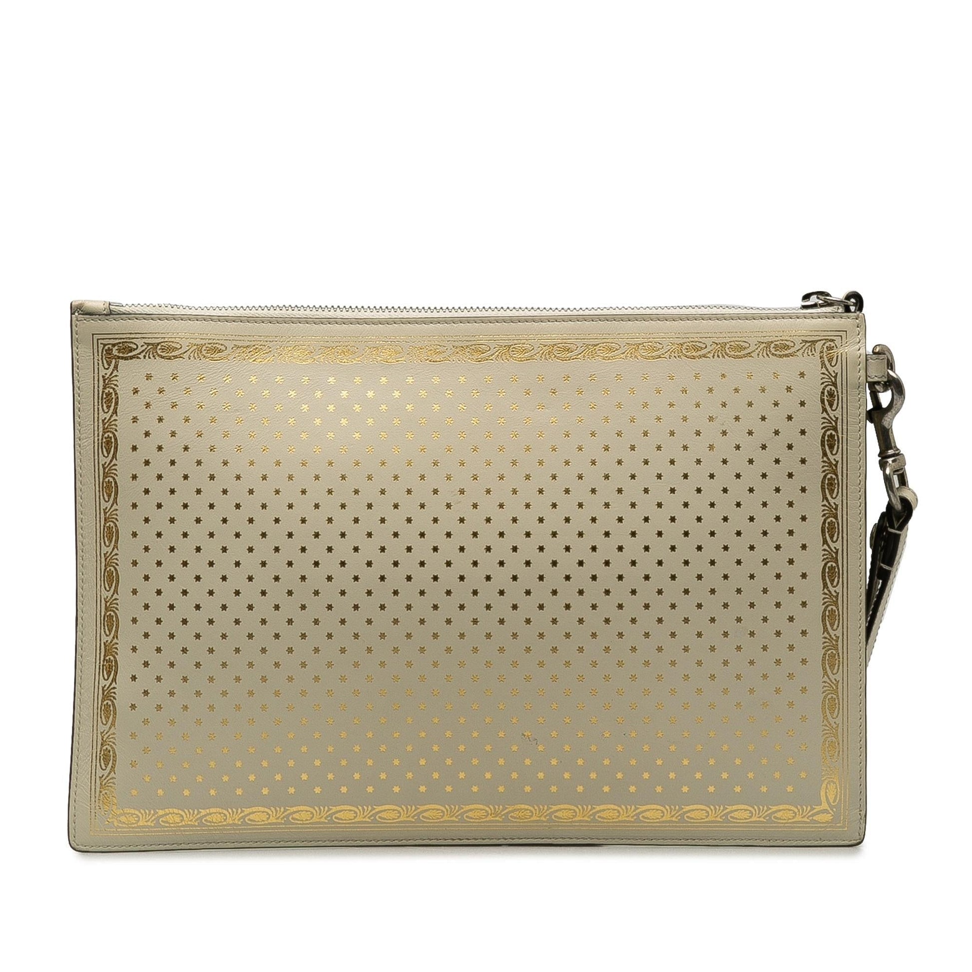 Gucci Guccy Sega SHG-Or9dBx Calf White Clutch Bag
