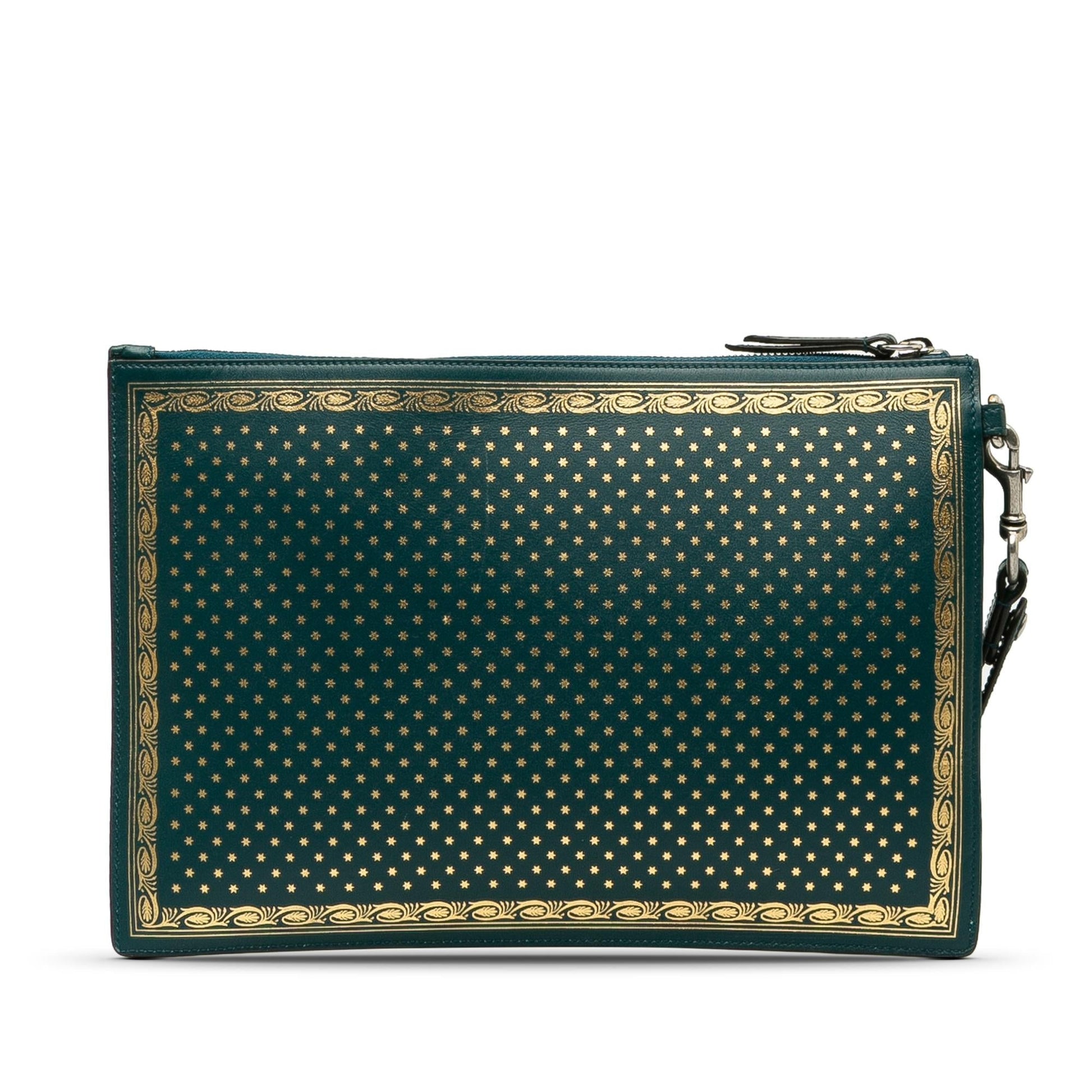 Gucci Guccy Sega SHG-TcKN3S Calf Green Clutch Bag