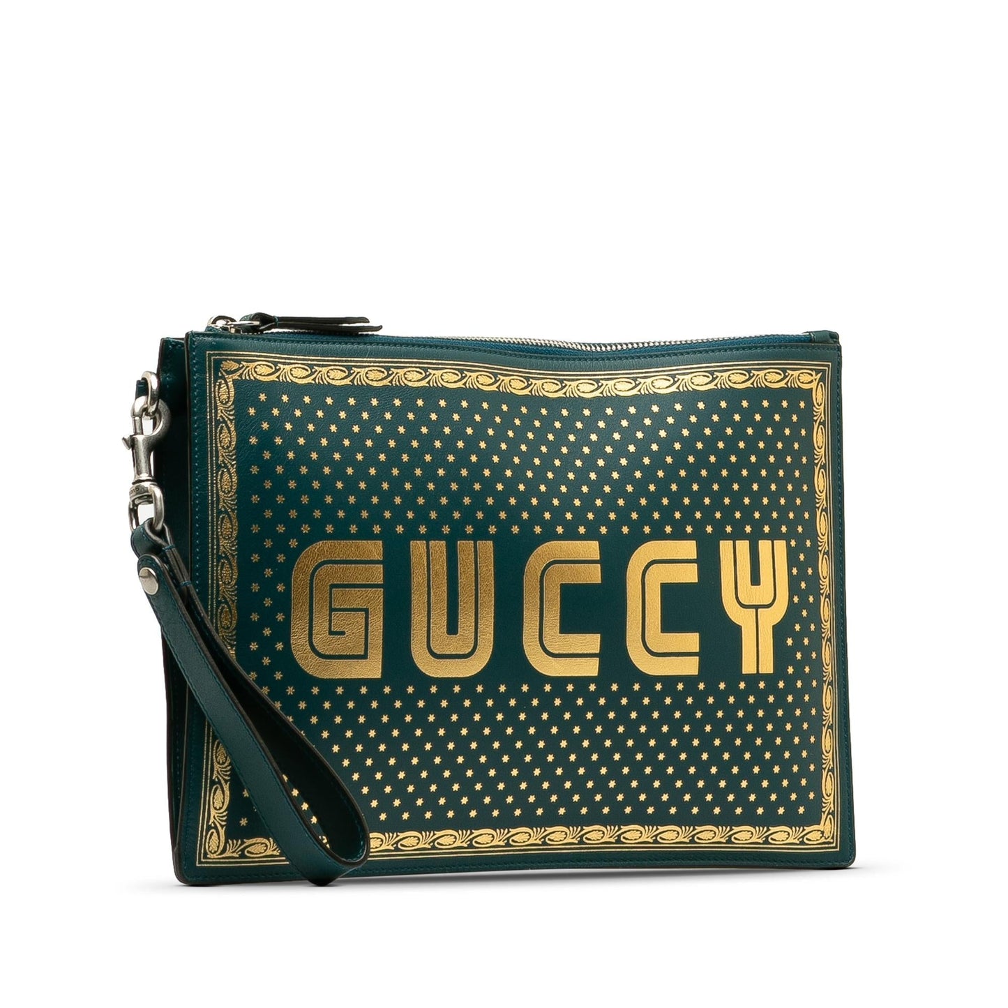 Gucci Guccy Sega SHG-TcKN3S Calf Green Clutch Bag