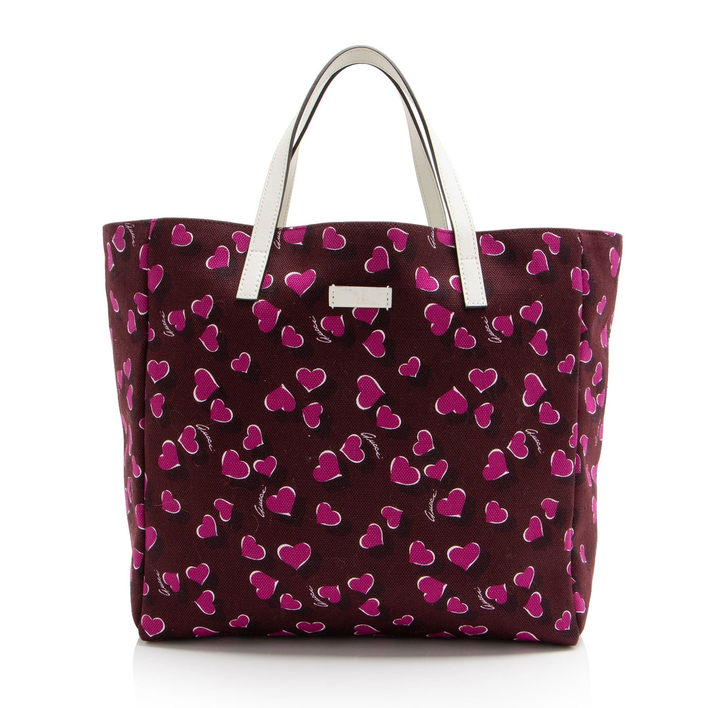 Gucci Heartbeat Shopper SHF-Bq2wXL Leather Canvas White Red Tote Bag