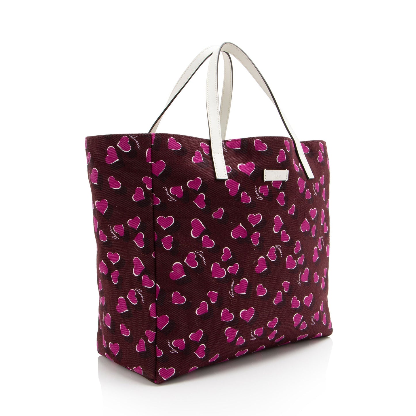 Gucci Heartbeat Shopper SHF-Bq2wXL Leather Canvas White Red Tote Bag
