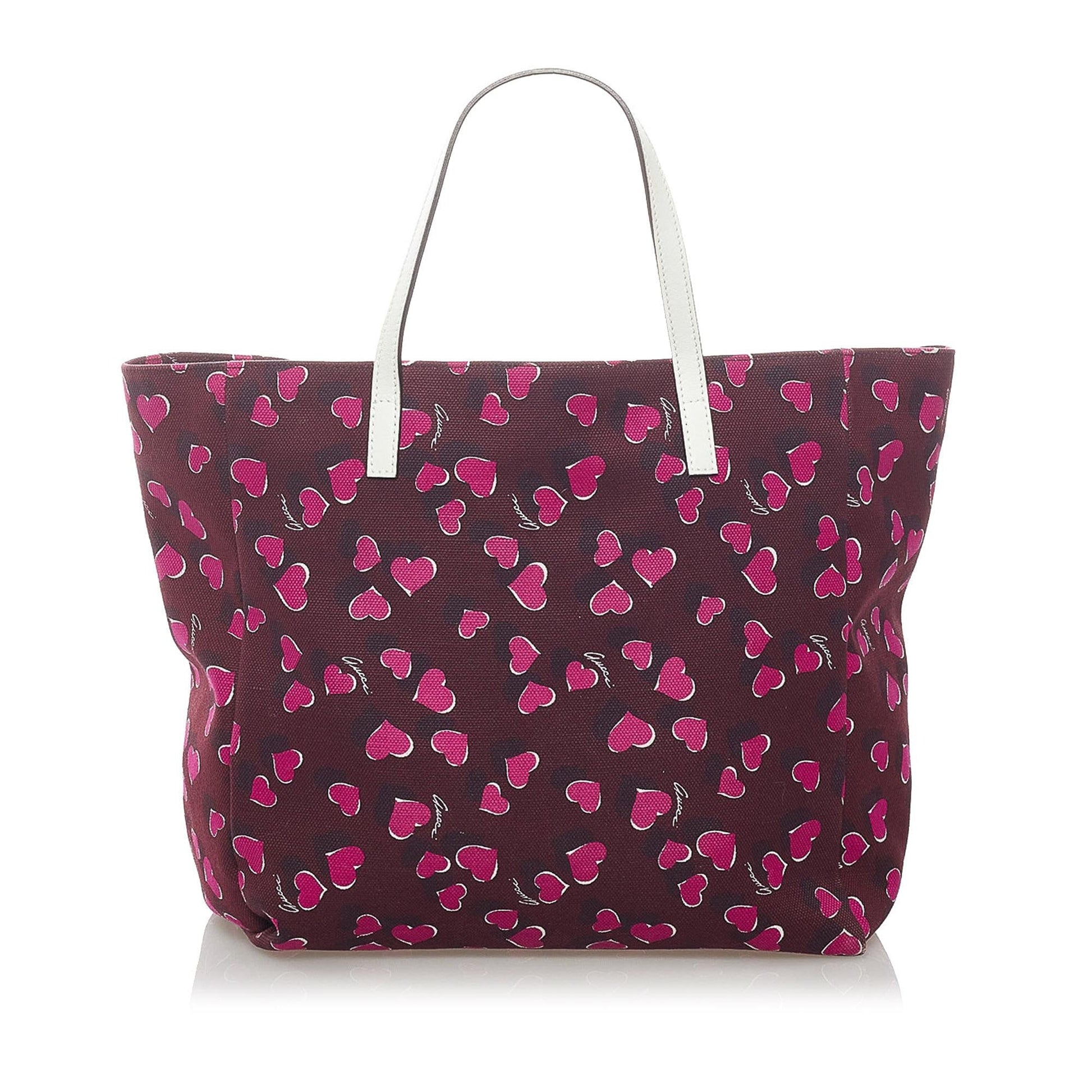Gucci Heartbeat SHG Canvas Calf White Red Tote Bag