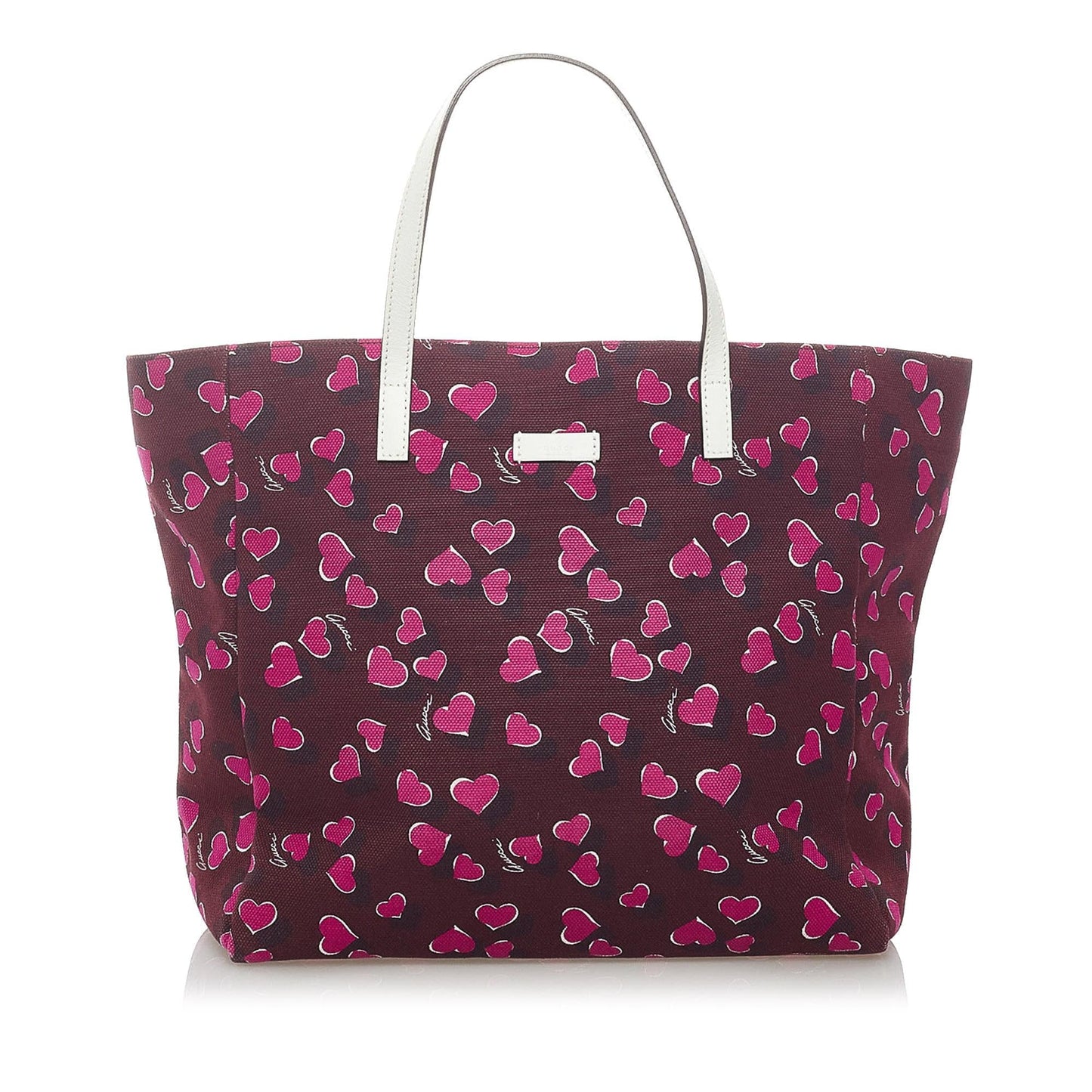 Gucci Heartbeat SHG Canvas Calf White Red Tote Bag
