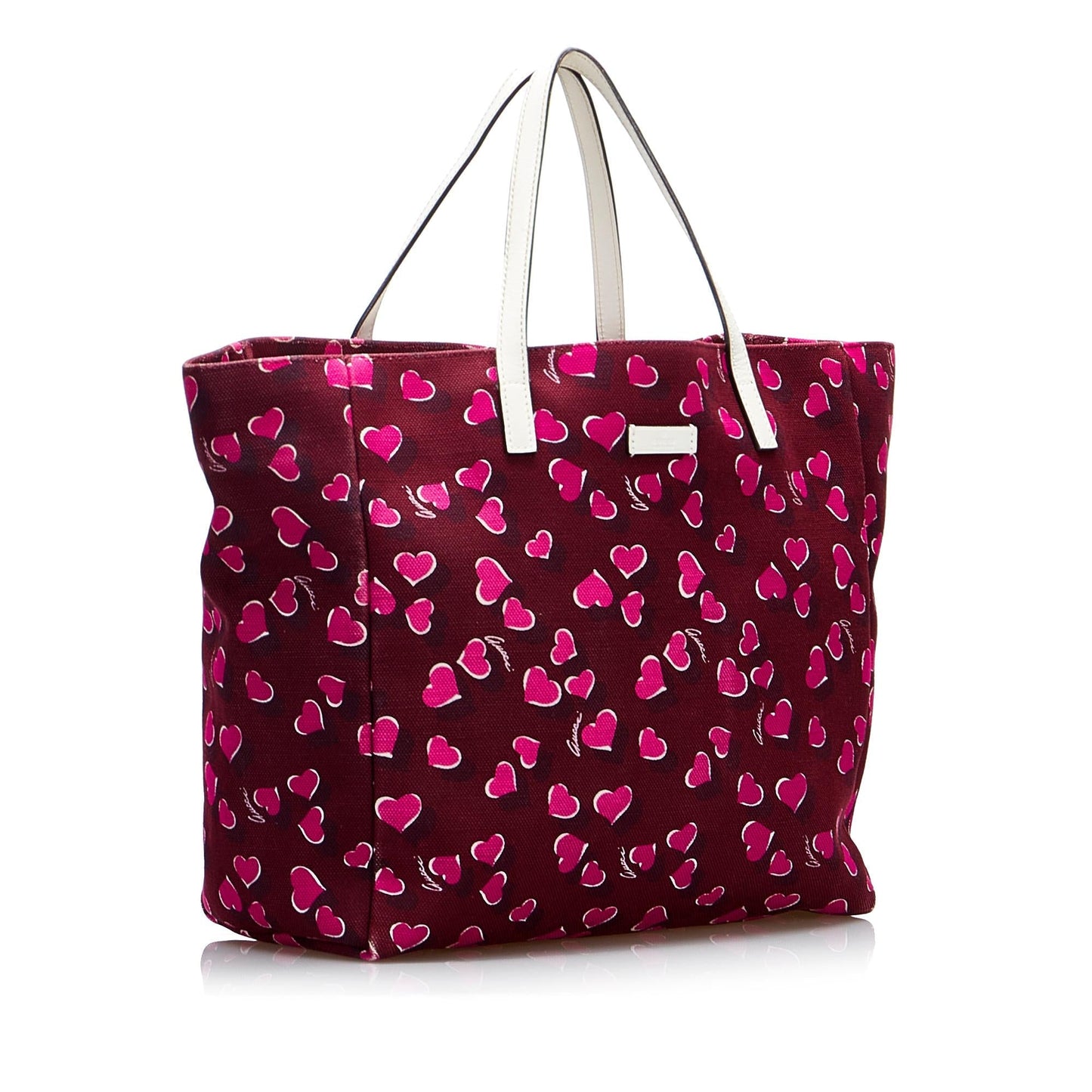 Gucci Heartbeat SHG-D3TfEz Canvas Calf White Red Tote Bag
