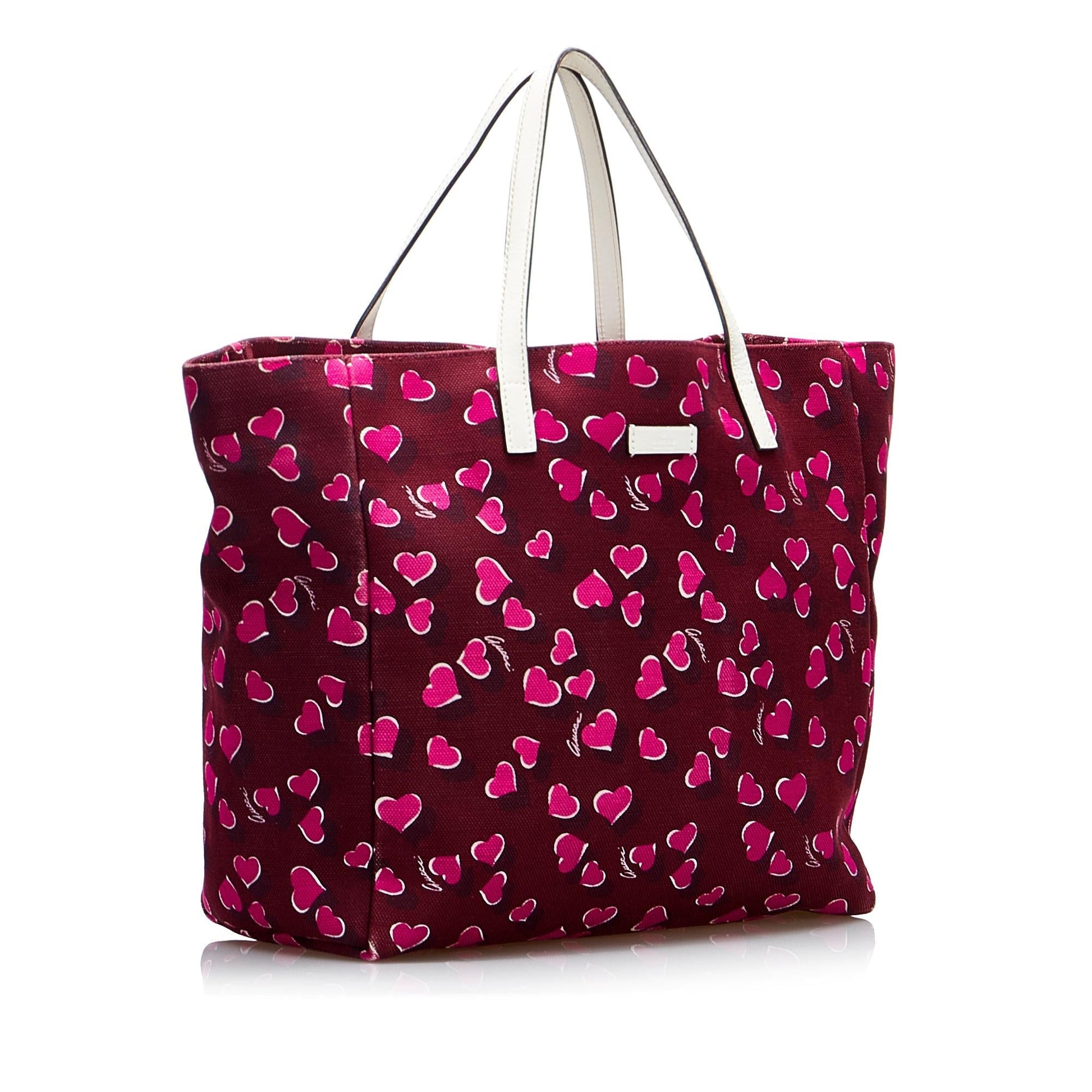 Gucci Heartbeat SHG-D3TfEz Canvas Calf White Red Tote Bag