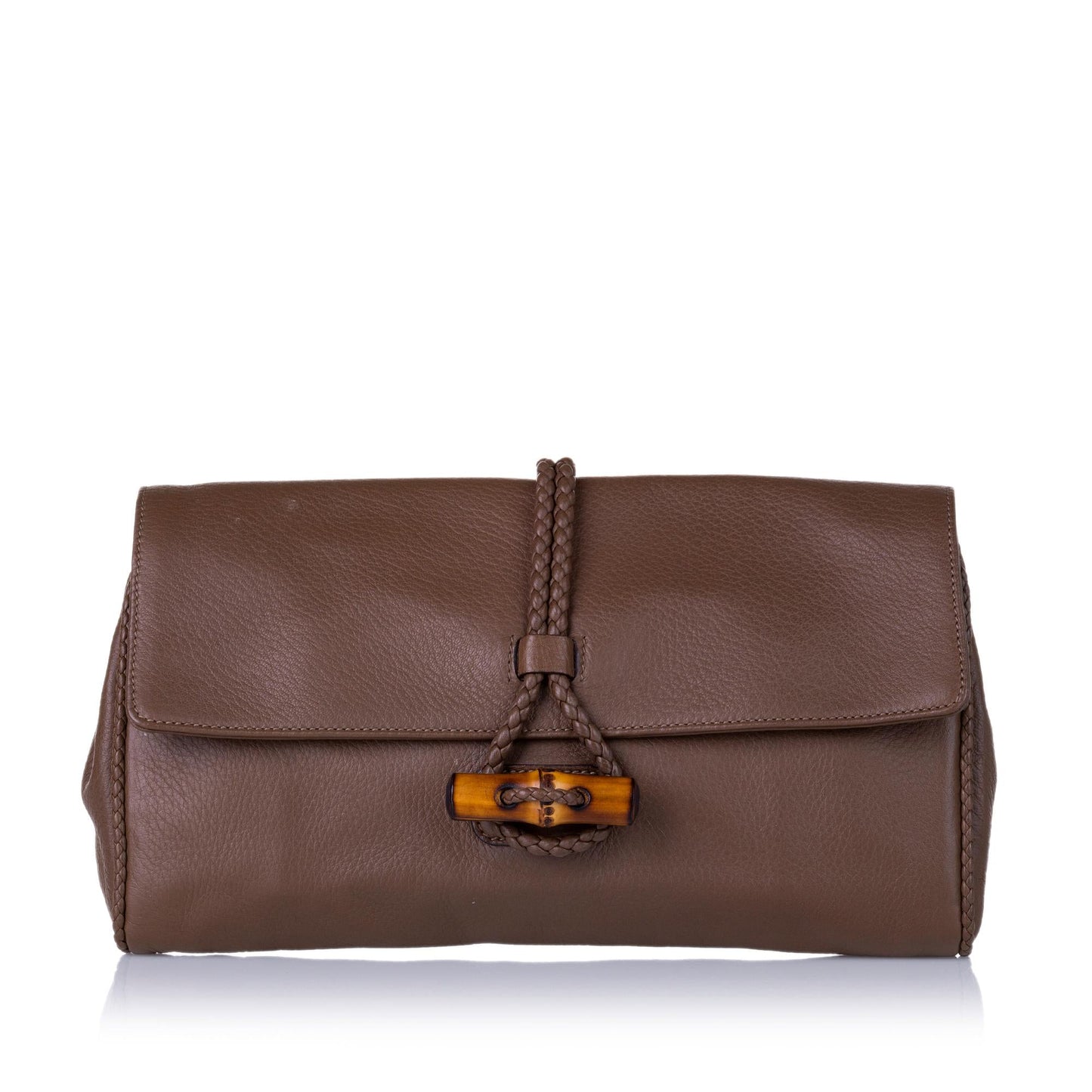 Gucci Hip Bamboo SHG Calf Brown Clutch Bag