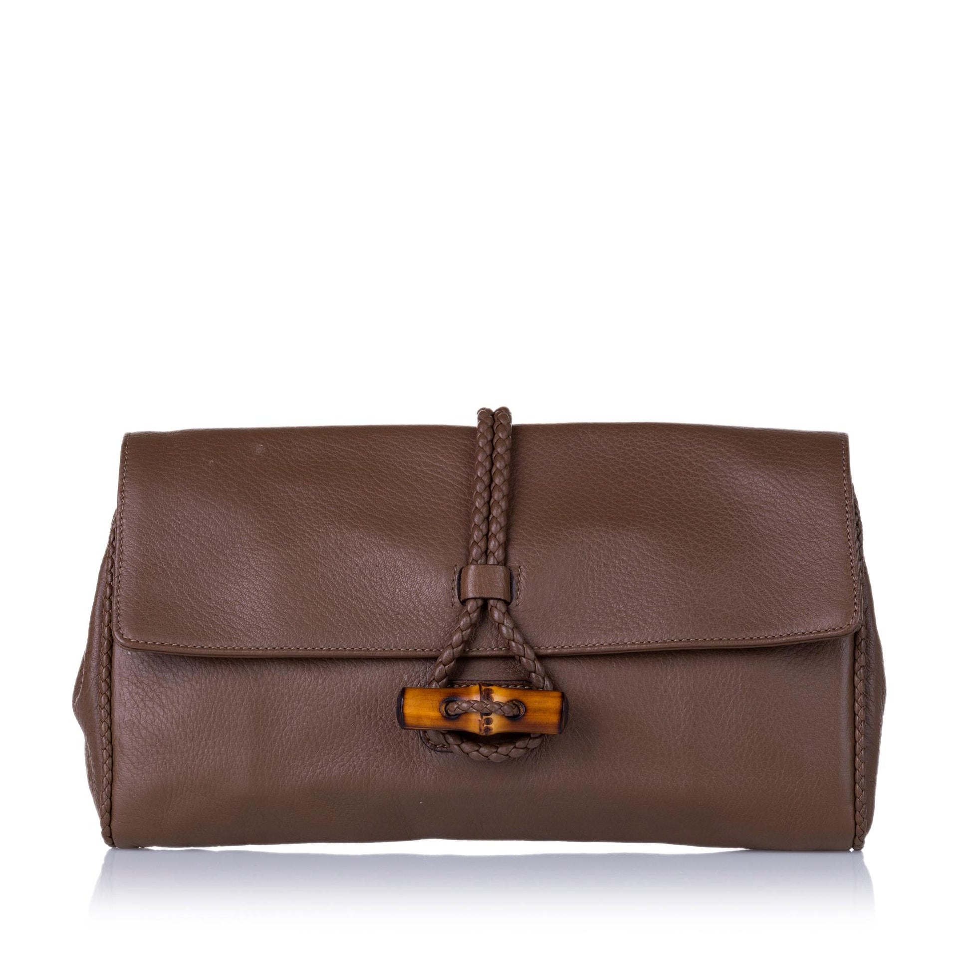 Gucci Hip Bamboo SHG Calf Brown Clutch Bag