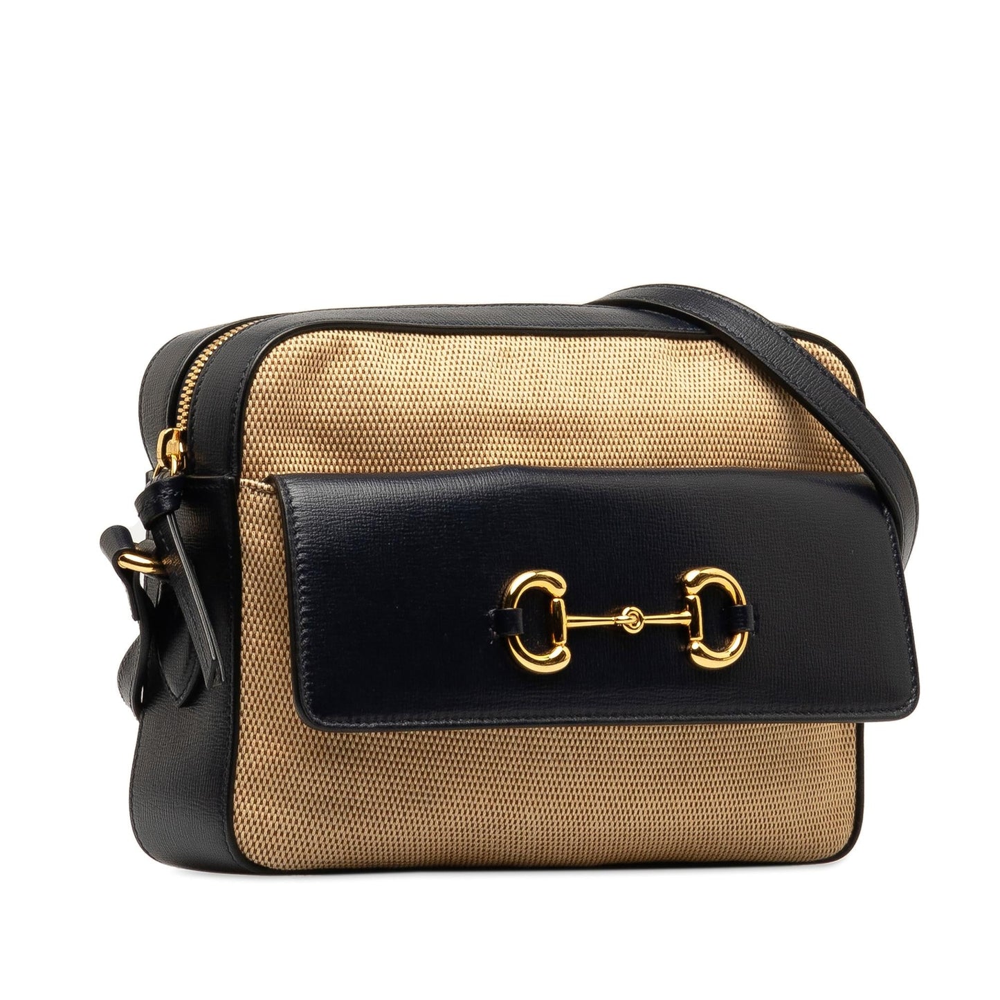 Gucci Horsebit Flap Pocket Camera Canvas Calf Black Brown Crossbody Bag