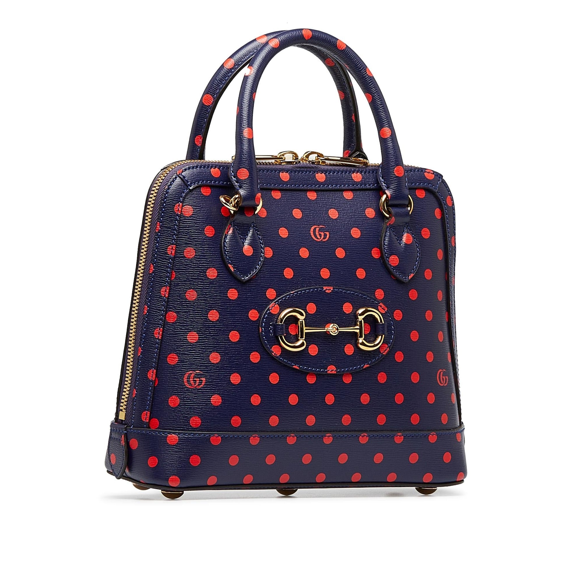 Gucci Horsebit Polka Dot SHG-z2diQ9 Calf Blue Red Satchel Bag