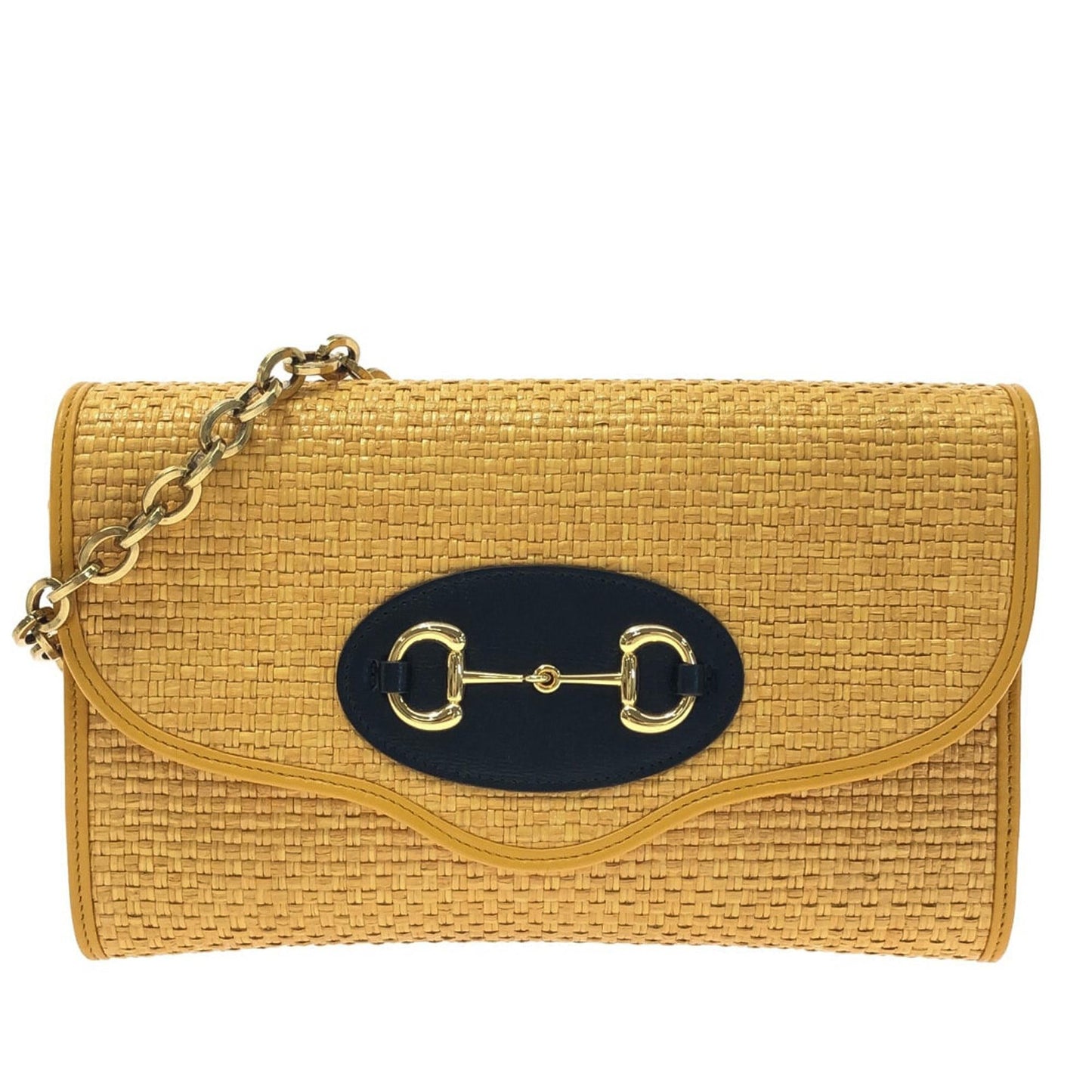 Gucci Horsebit SHG-Ghy2mt Raffia Chain Shoulder Bag