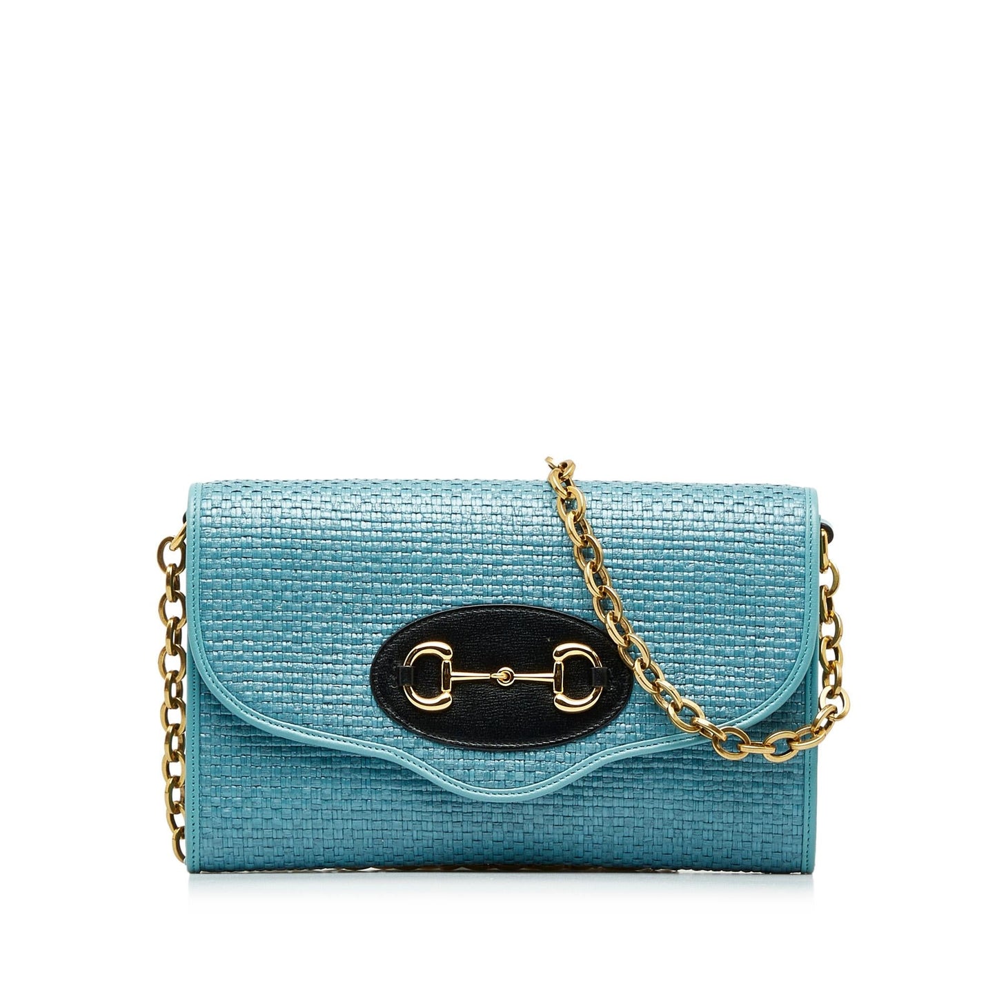 Gucci Horsebit SHG-4v9ib8 Raffia Blue Chain Shoulder Bag