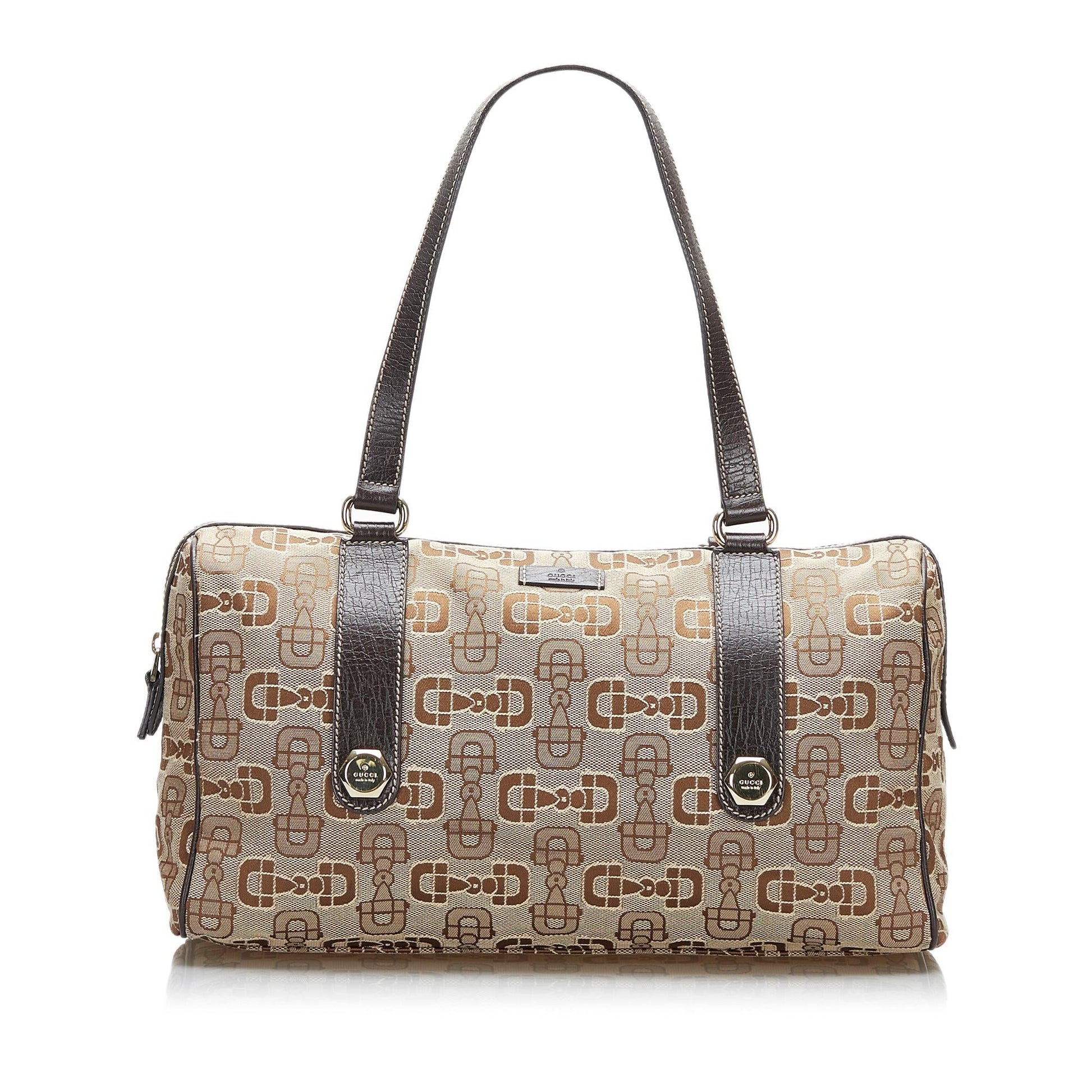 Gucci Horsebit Boston SHG-c8eaT5 Canvas Calf Brown Satchel Bag